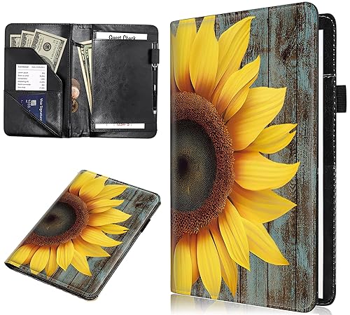 RYUITHDJP Libro de mesera para camarera, libros de camarera con bolsillo con cremallera, diseño de girasol, organizador de libros para servir,