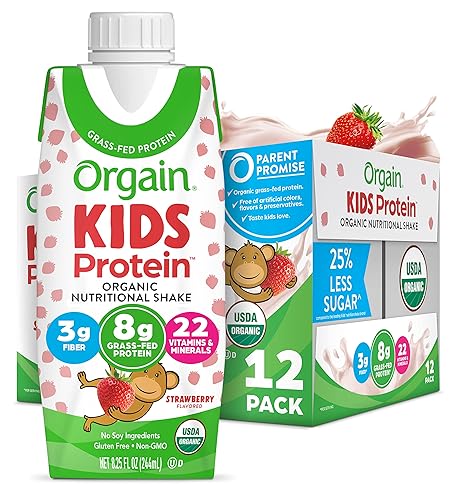 Orgain Batido nutricional orgánico para niños fresa 028oz de proteína 22 vitaminas y minerales frutas y verduras sin gluten sin soja Kosher sin OMG