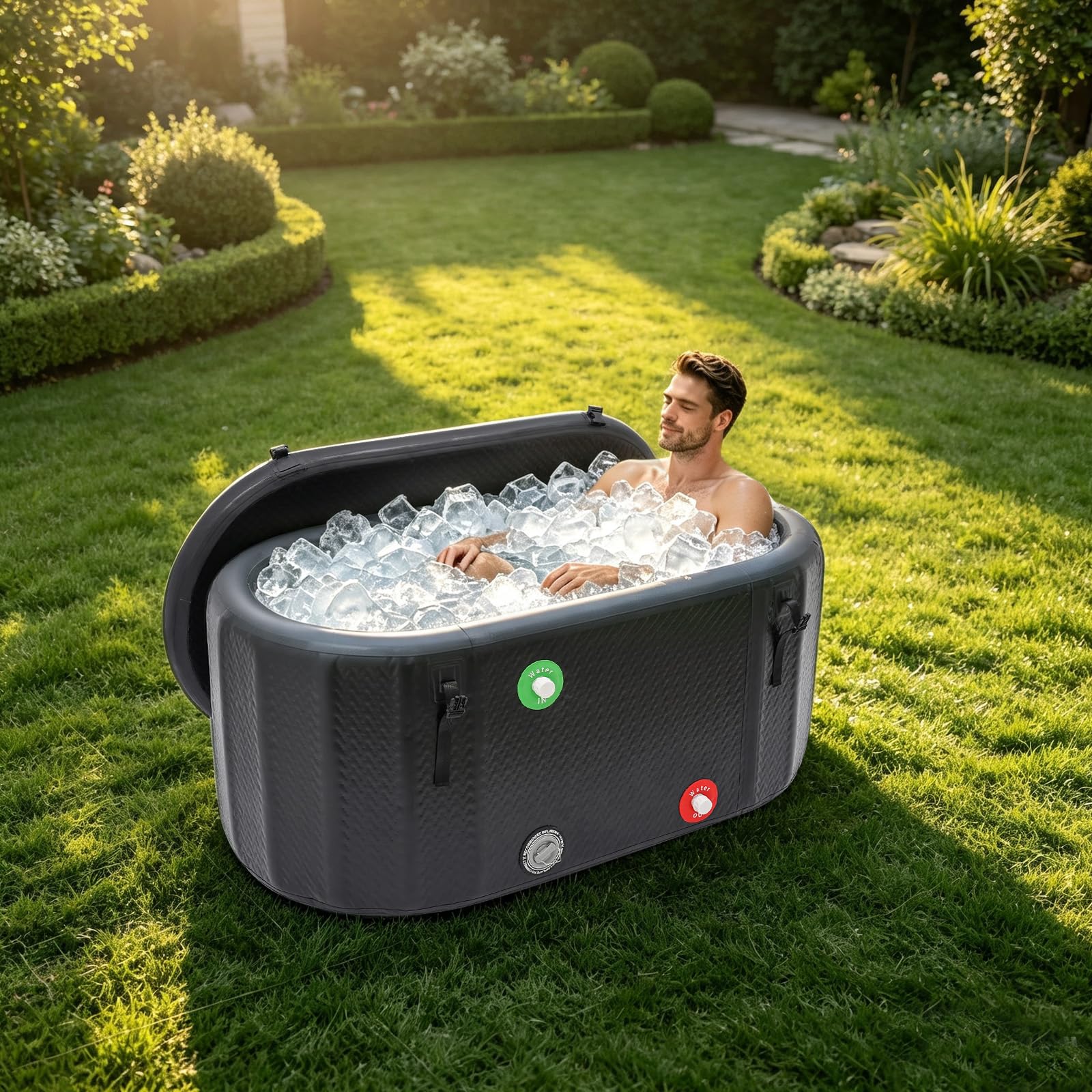 Eisbadewanne Aufblasbar 275L Kaltwasserbecken Mit Deckel Pumpe Schwarz