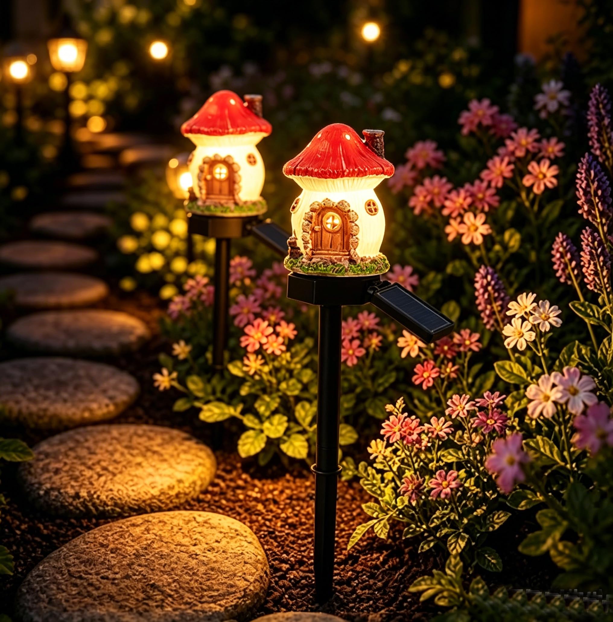 Mushroom Solar Lights Outdoor, Solar Powered Fairy House Garden Decor, Waterproof LED Landscape Pathway Lamp for Yard Patio Lawn