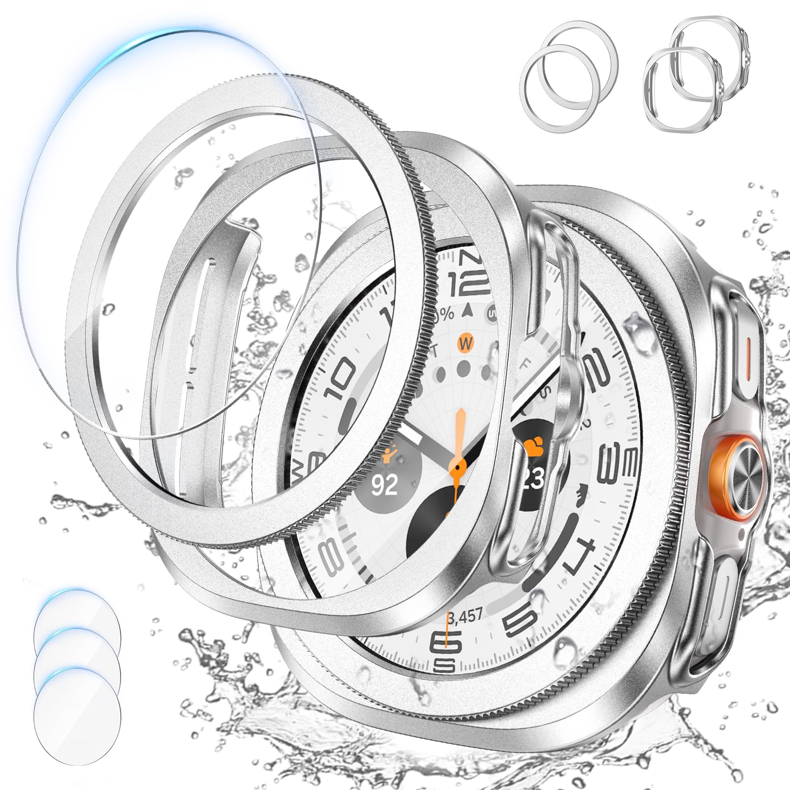 Goton [2+2+3 Pack] 3 in 1 for Samsung Galaxy Watch Ultra 47mm Screen Protector Case, HD Tempered Glass Screen Protector Hard PC Case Bezel Ring Cover for Galaxy Watch 7 Ultra 2024 8 Ultra 2025