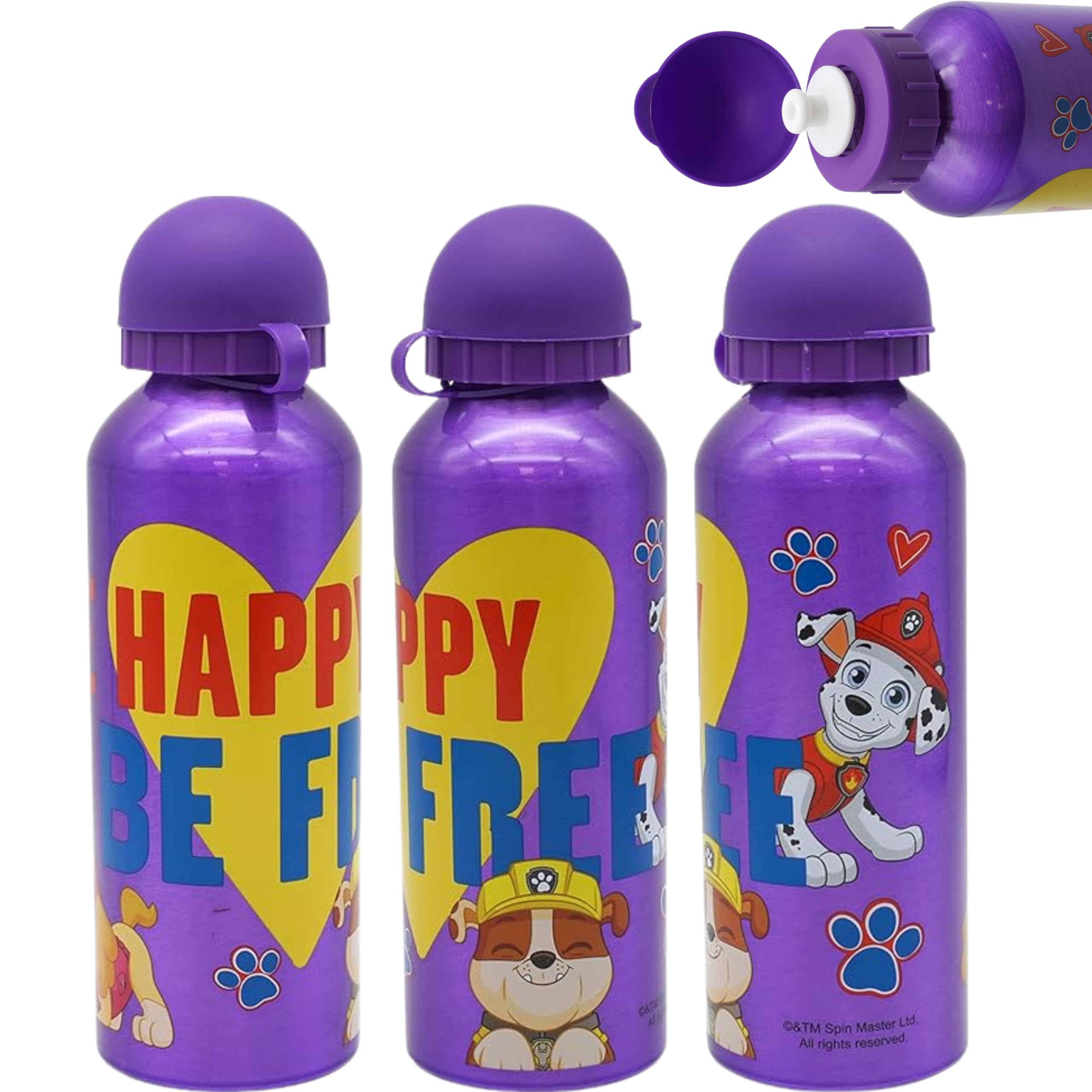 3Pcs Paw Patrol Purple Aluminium Water Bottles for Kids – 0.5L BPA-Free Leakproof Drink Bottle – Lightweight & Durable Sports Bottle for School, Travel, Summer Outdoors & Fitness – Ages 3+