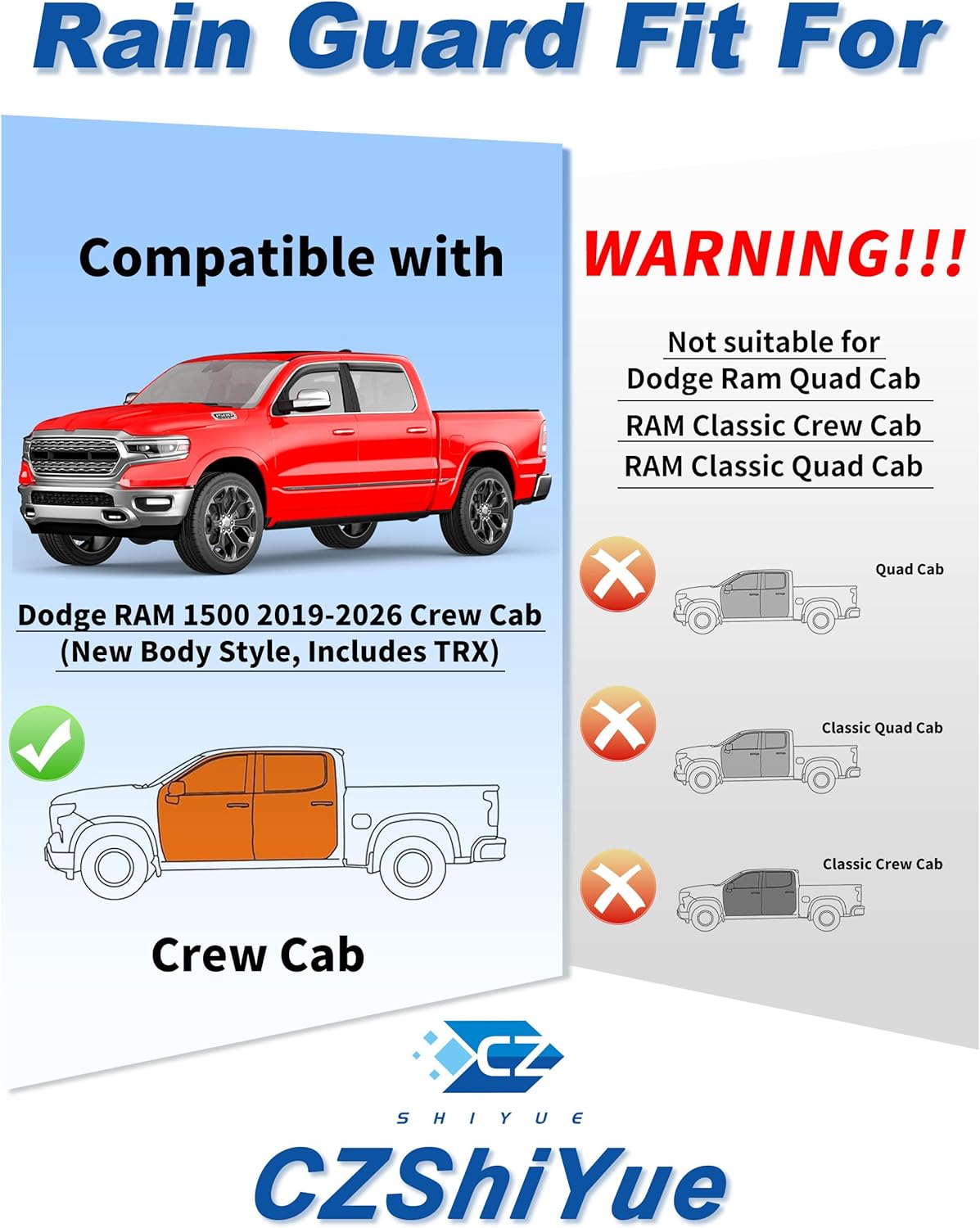 in-Channel Window Rain Guards Fit for Dodge RAM 1500 2019-2026(New Body Style Includes TRX) Crew Cab Extra Durable Window Deflectors Window Vent Visors Truck Vent Shades Car Accessories