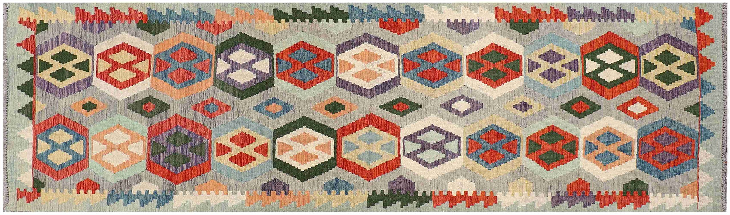 Tapis de sol tissé main type kilim Afghan Maimana multicolore 80x300