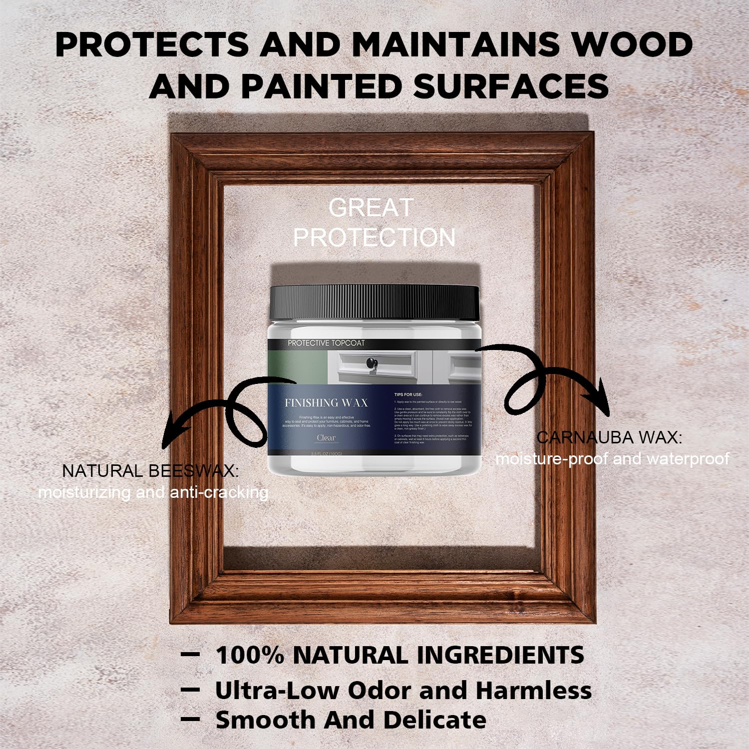 Finishing Wax for Chalk Painted Furniture - Use on interior furniture, cabinets, walls, home decor - Odor-Free, Non-Hazardous - Chalk Paint Wax Sealer - Clear - 100 ml