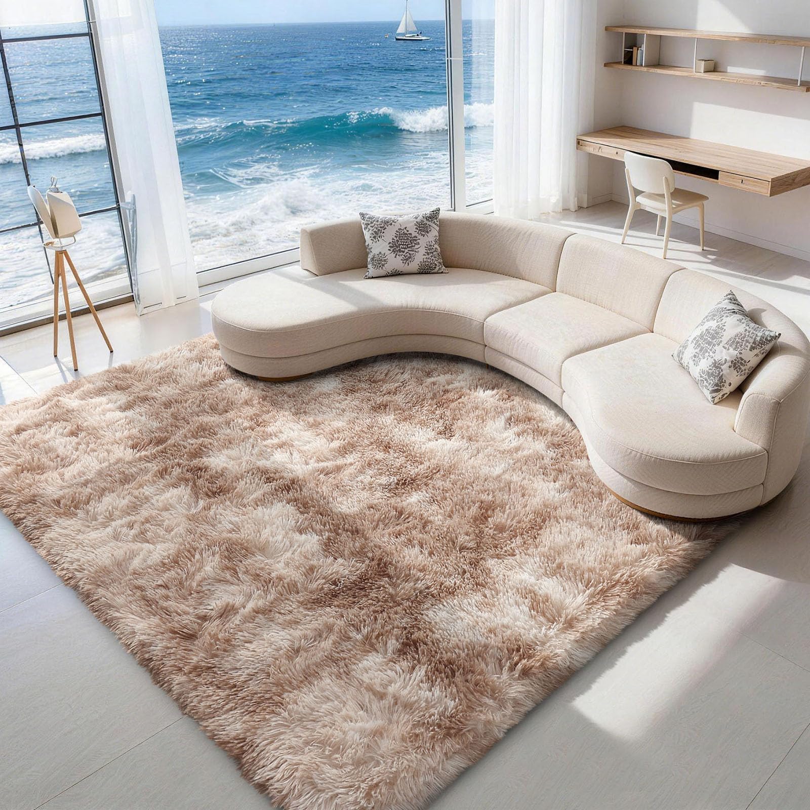 Homaxy Alfombra de pelo largo para salón, antideslizante, parte inferior suave, mullida, extragrande, lavable, alfombra moderna para pasillo, habitación infantil, dormitorio, 240 x 340 cm, color
