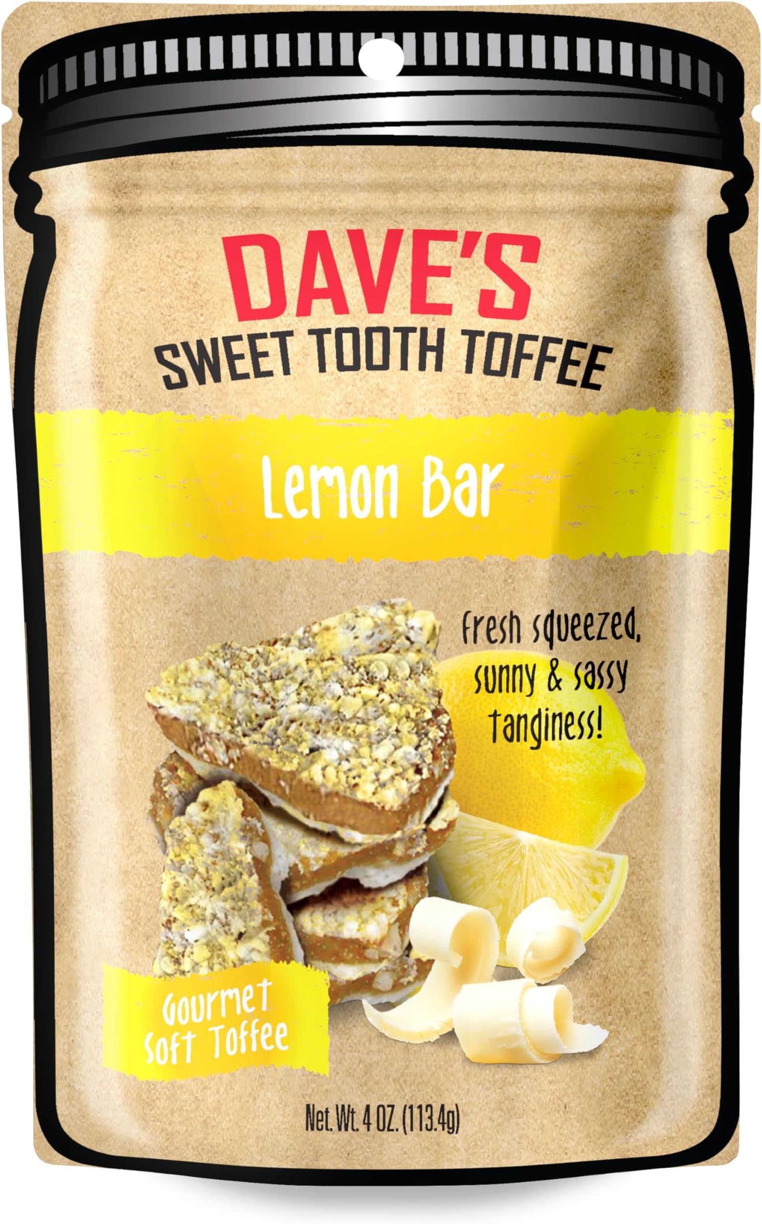 Dave's Sweet ToothLemon Bar Toffee โ Specialty Flavor โ Single Handmade & Homemade Gourmet Soft Toffee with Real Butter, Real Sugar, and Hand-Sliced Almonds, Naturally Gluten-Free