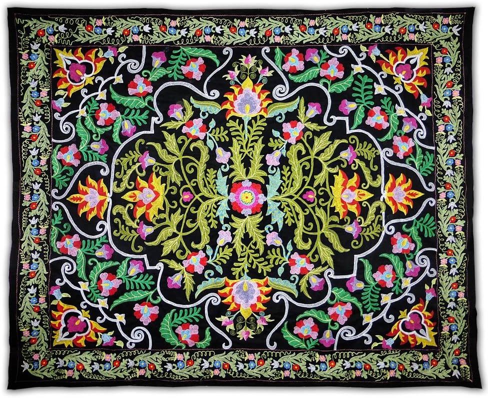 GORGEOUS UZBEK SILK EMBROIDERY SUZANI SPRING FOWERS & SCROLLS M510