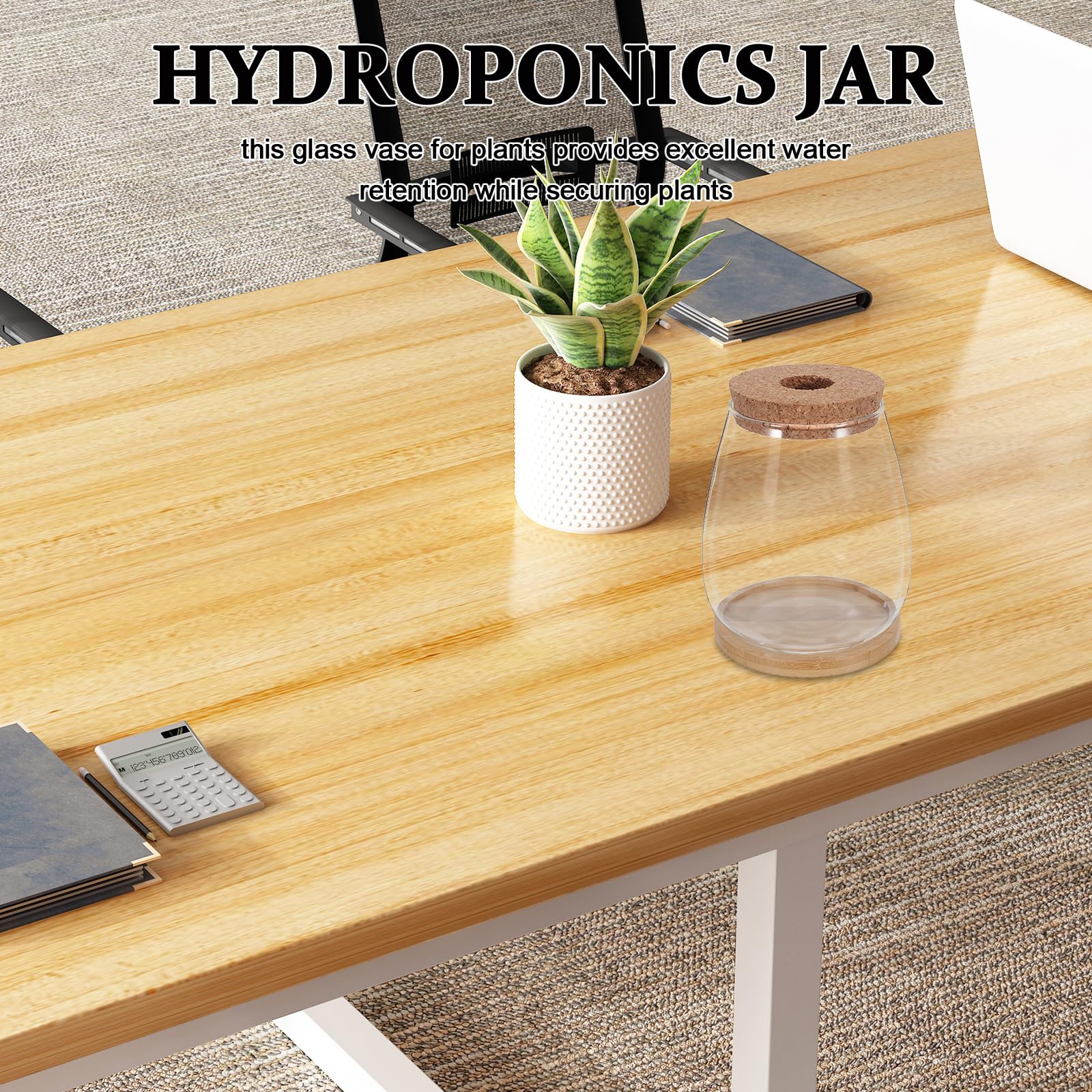 Toyvian Lot de 2 Sets de Vases de Propagation en Verre Hydroponique Grand Format avec Bouchon en Liège et Support en Bambou, Stations de Culture Solide pour Plantes D’intérieur Bureau
