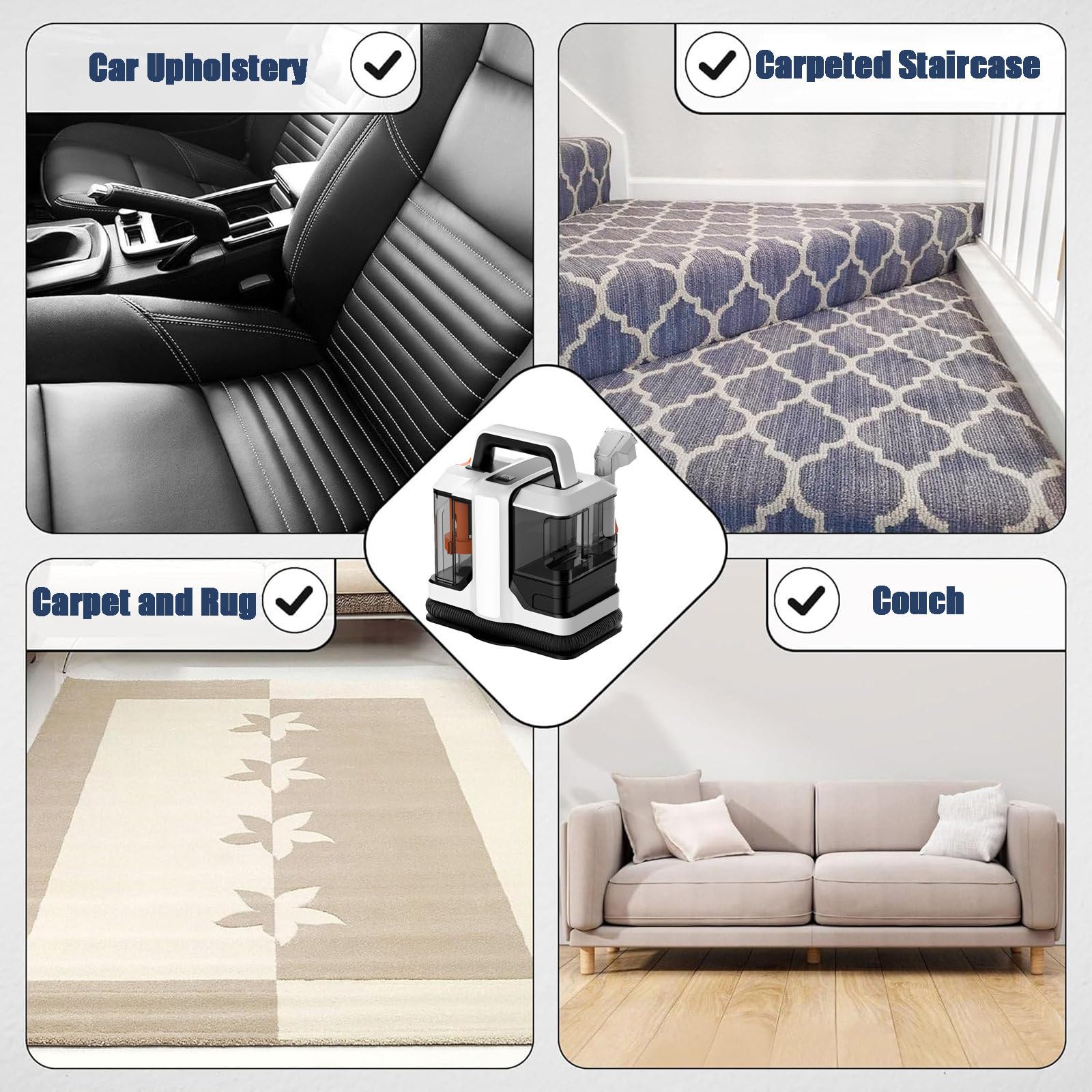 Limpiador De Alfombras Portátil, Limpiador a Vapor con Succión Profunda De 15 Kpa para Tapicería, Limpieza Profunda para Mascotas, Muebles, Escaleras, Asientos De Coche, Sofás y Cortinas