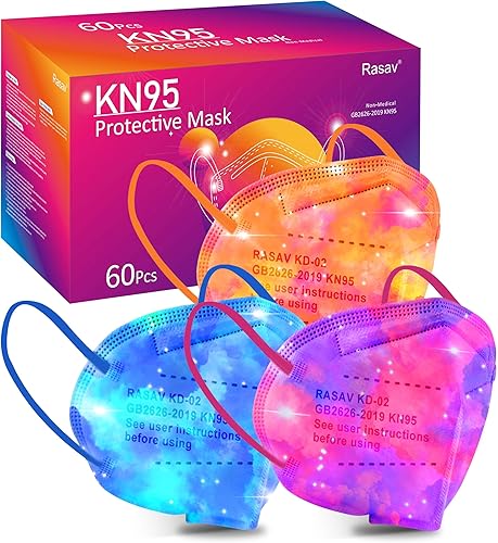 Miniatura 13 de Rasav Mascarillas KN95, cómodas máscaras de seguridad contra el polvo de 5 capas, diseño multicolores KN95 máscara para mujeres y hombres Paquete