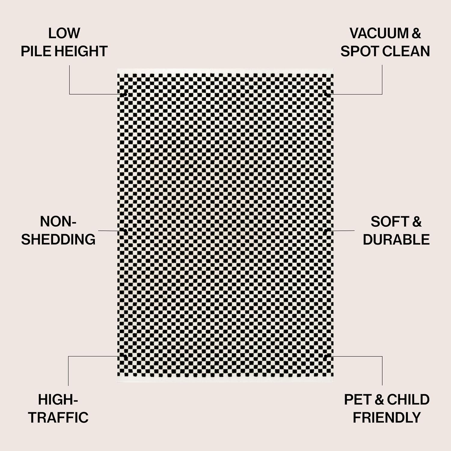 JONATHAN Y Finn High-Low Checkered Monotone Black/White 5x8 Indoor Area Rug, Modern Minimalist, Non-Shedding, Stain Resistant for Bedroom, Living Room, Kitchen (SCN108B-5)