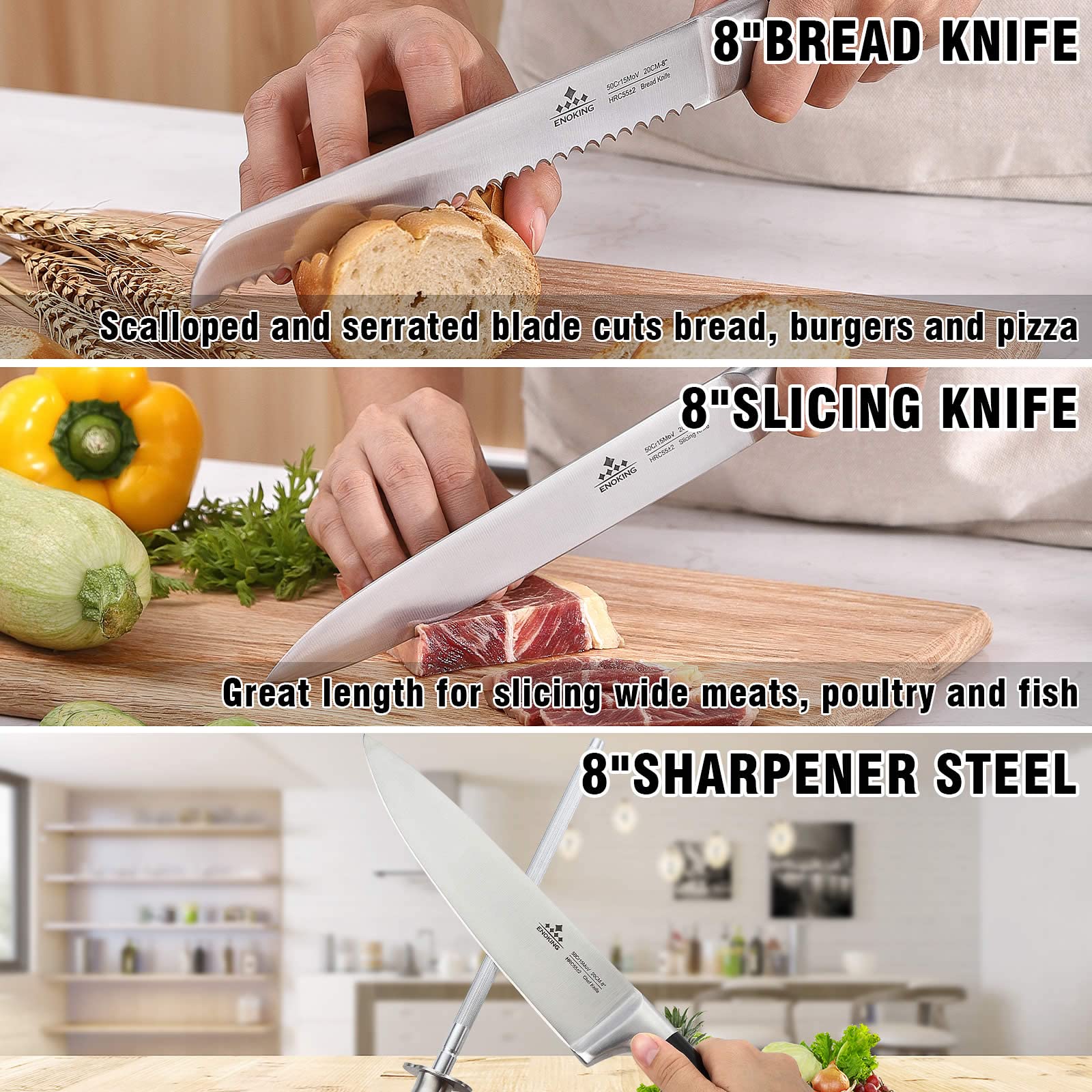 Buy Knife Set, ENOKING 8 Pieces Kitchen Knife Set, Chef Knife Set with
