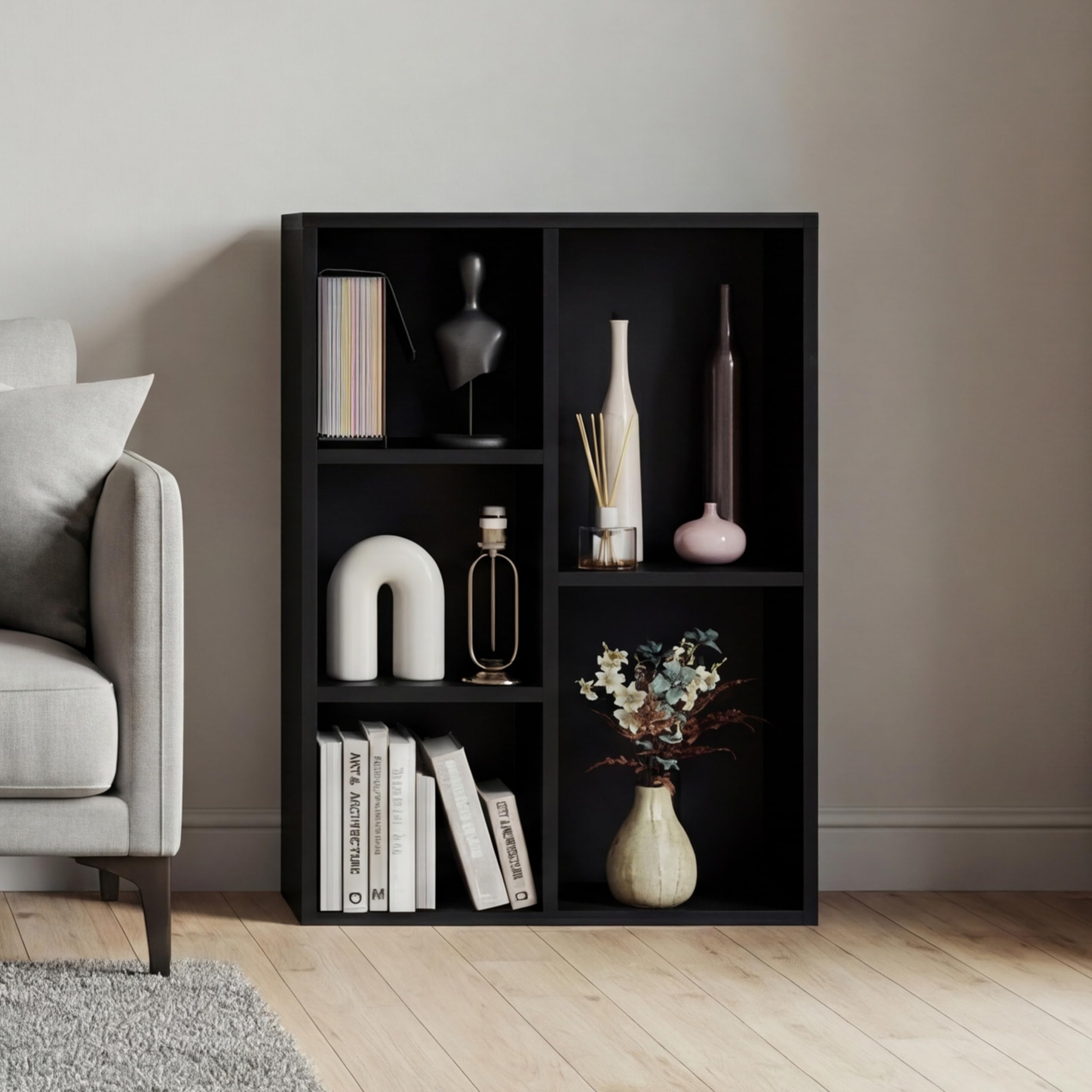 Vida Designs 5 Cube Storage Unit, Black, Wooden Shelving Display Storage Unit Office Living Room Furniture โ image 1