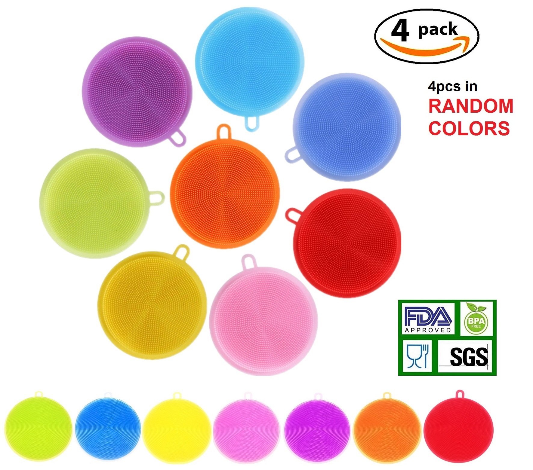 Silicone Dish Sponge Dishwashing Brush - COLJOY Non Stick Antibacterial Dish Scrubber Multi-Function Cleaning Brushes for Pot Pan Dish Bowl/Fruit Vegetable(4PCS Mixed Colors)