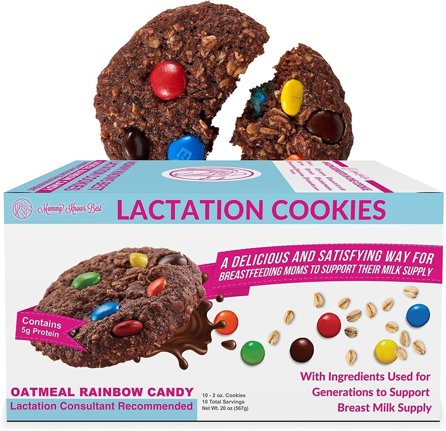 Lactation Cookies Breastfeeding Supplement - Rainbow Candy - Support Mothers Breast Milk Supply Increase - with Brewers Yeast Powder 100% Fenugreek Free - 6 Cookies, 20oz