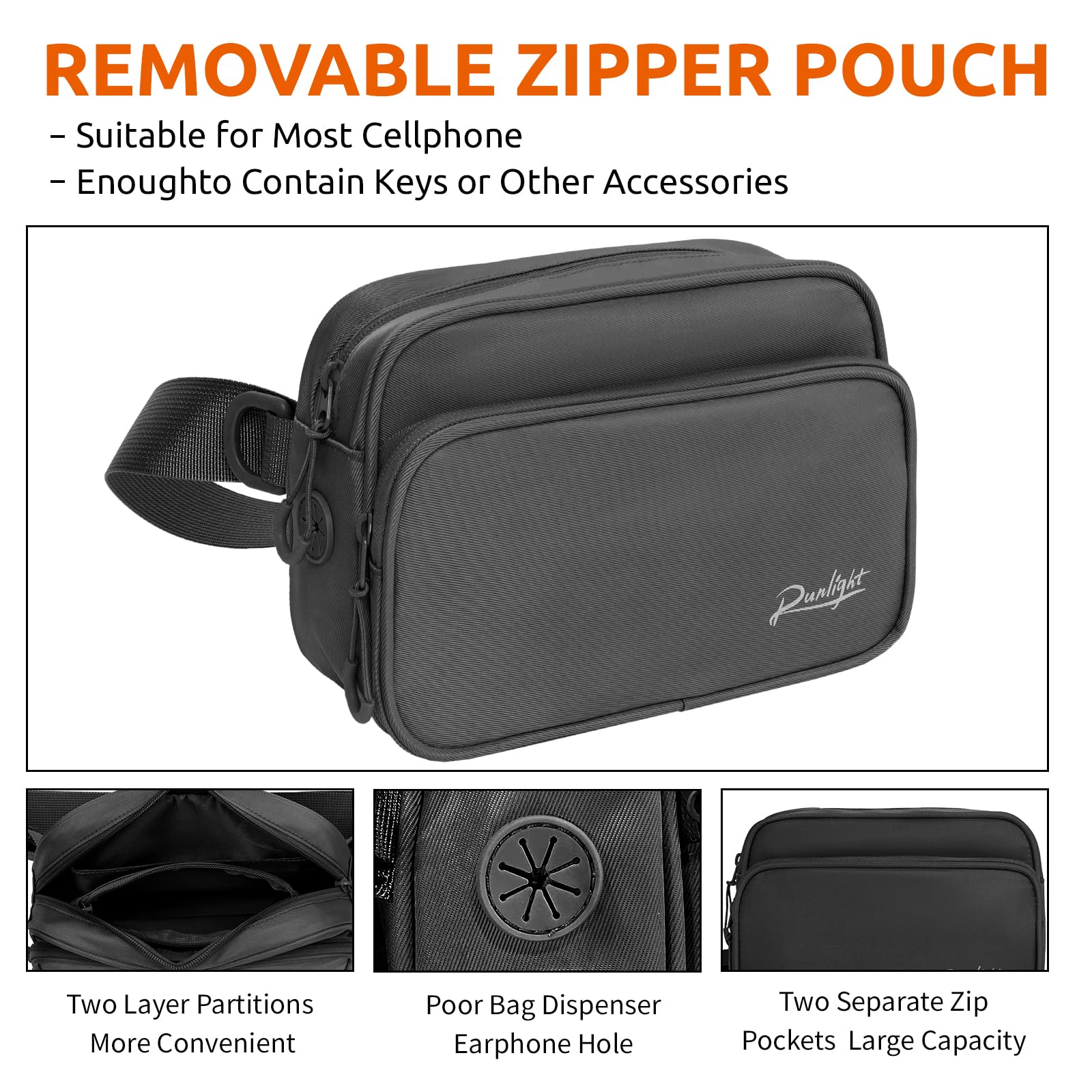 Runlight Dog Training Treat Pouch Fanny Pack,Dog Waist Belt,Dogs Walking Bag Crossbody with Poop Bags,Puppy Treat Bag Training Pouch G178 (Black - Image 2