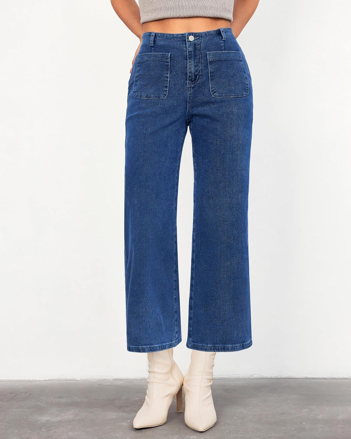 LookbookStore Womens Jeans High Waisted Trendy Cropped Wide Leg Baggy Stretchy Denim Jean Pants Pocket Trousers Jeans - Image 2