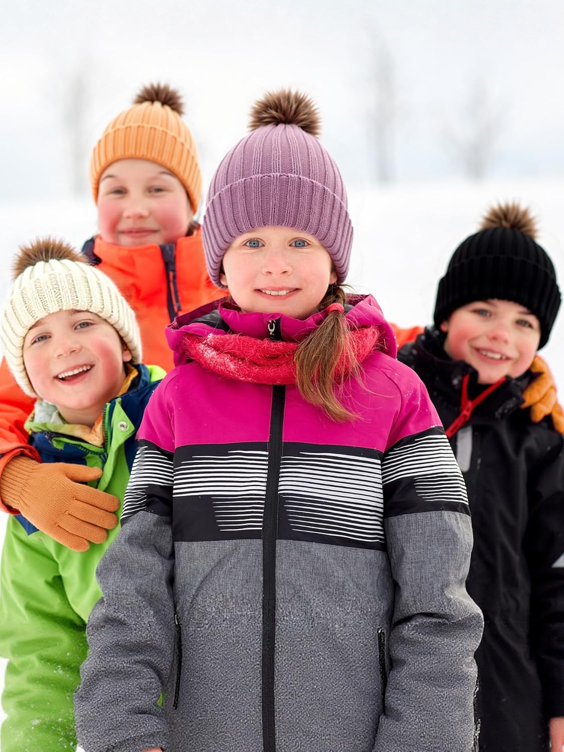 JaGely 100 Pcs Kids Beanies Hats and Gloves Set Bulk for Girls Boys Winter Warm Knitted Beanies Anti-slid Gloves with Grips - Image 4