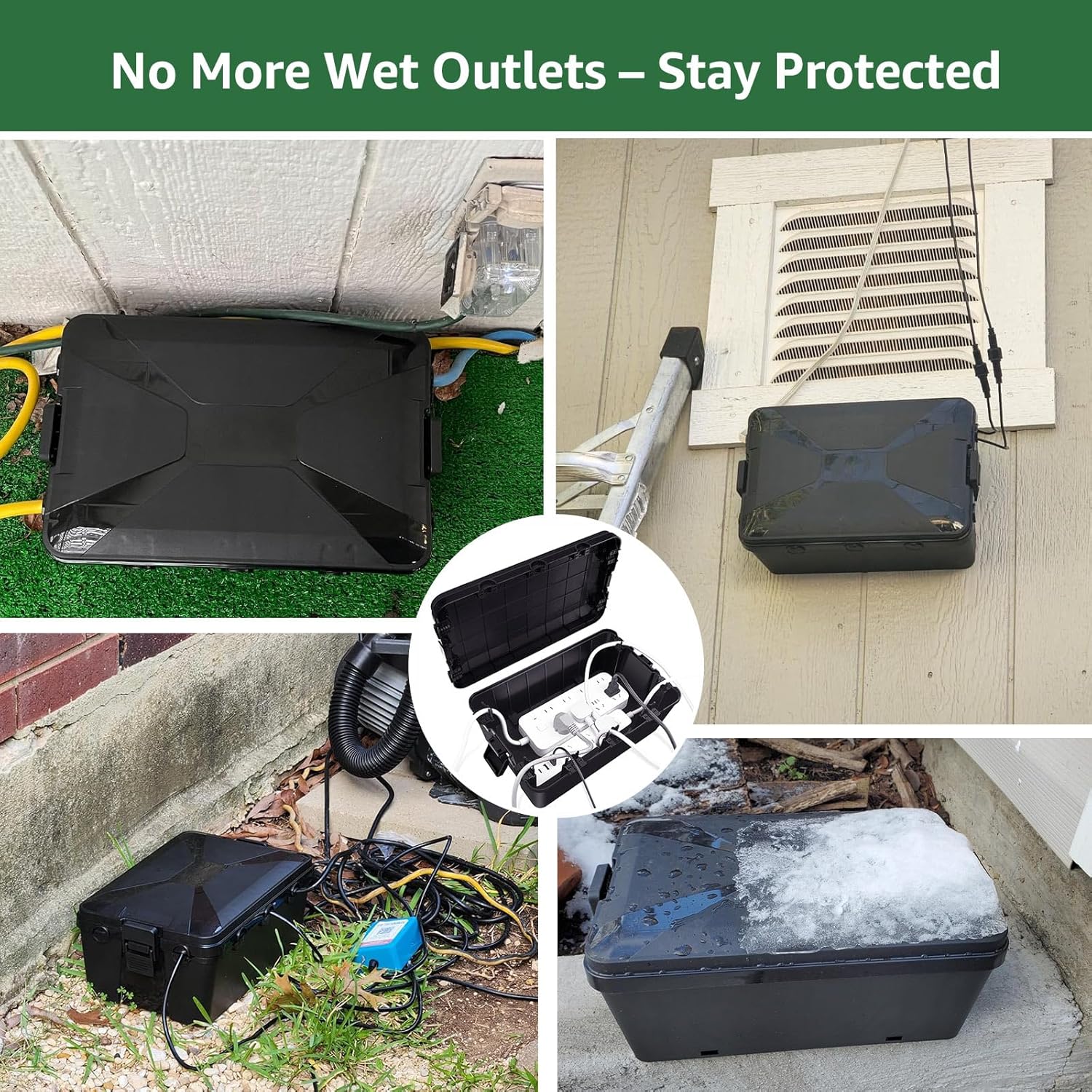 NineLeaf Large IP54 Waterproof Electrical Box & 10-Pack 20A Black GFCI Outlets Bundle, Outdoor Extension Cord Cover with Weather-Resistant Ground Fault Protection