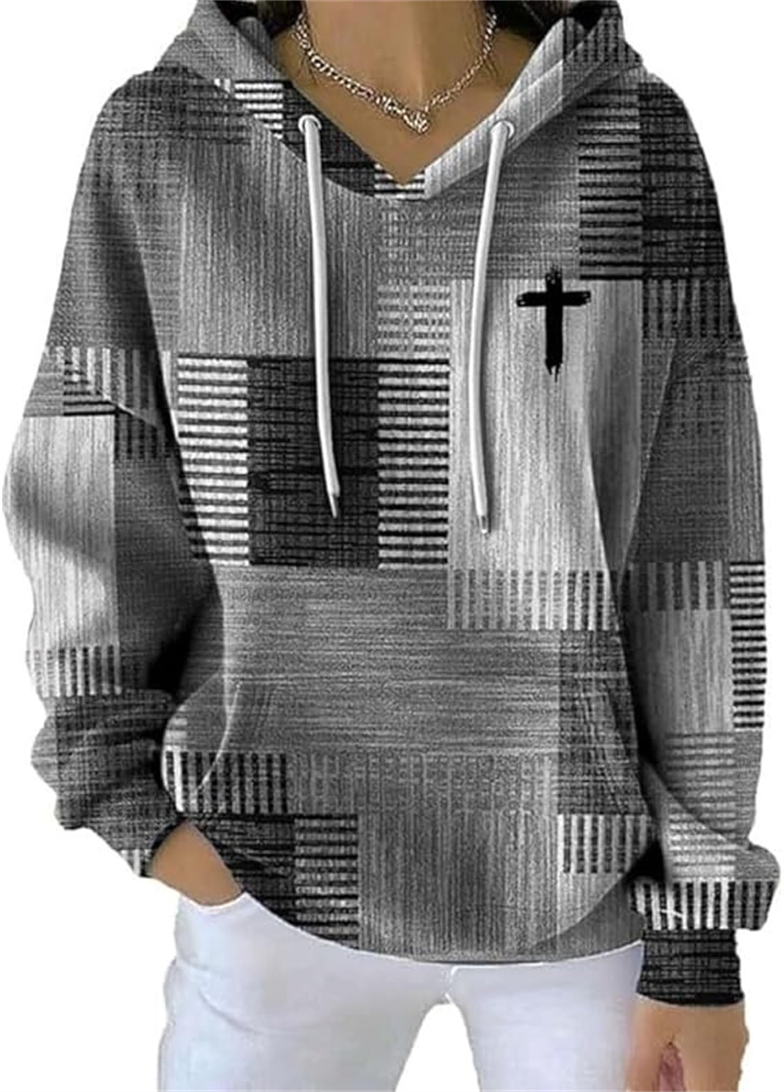 My Faith World odzież damska, kolorowa bluza z kapturem w kwadratowe paski, chrześcijańskie bluzy z kapturem, retro sweter z blokami kolorów