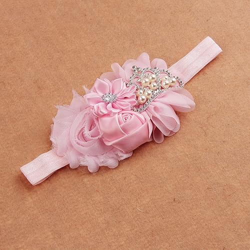 Miniatura 3 de Nishine Diadema elástica para bautizo y niñas pequeñas, con flores, de tela, elástica, en pares (niños, rosacaqui)
