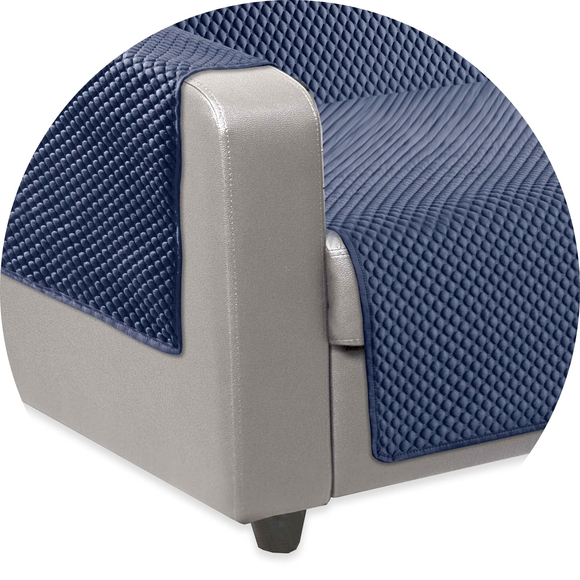 Tata Home Copridivano con penisola Destra Chaise Longue Cover Sofa Salvadivano Trapuntato Tinta Unita 3 Posti Seduta 240 cm Colore Blu Sphere