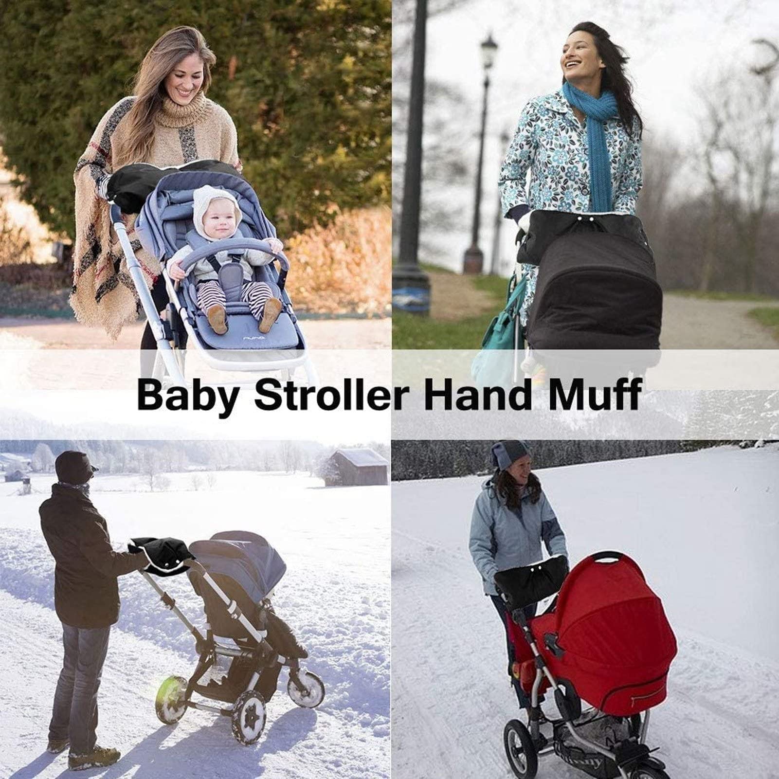 Stroller Hand Muff, Winter Extra Thick Stroller Hand Muff, Thick Pushchair Gloves Thicker Oxford Fabric Pushchair Gloves for Outdoor Comfort(Black)