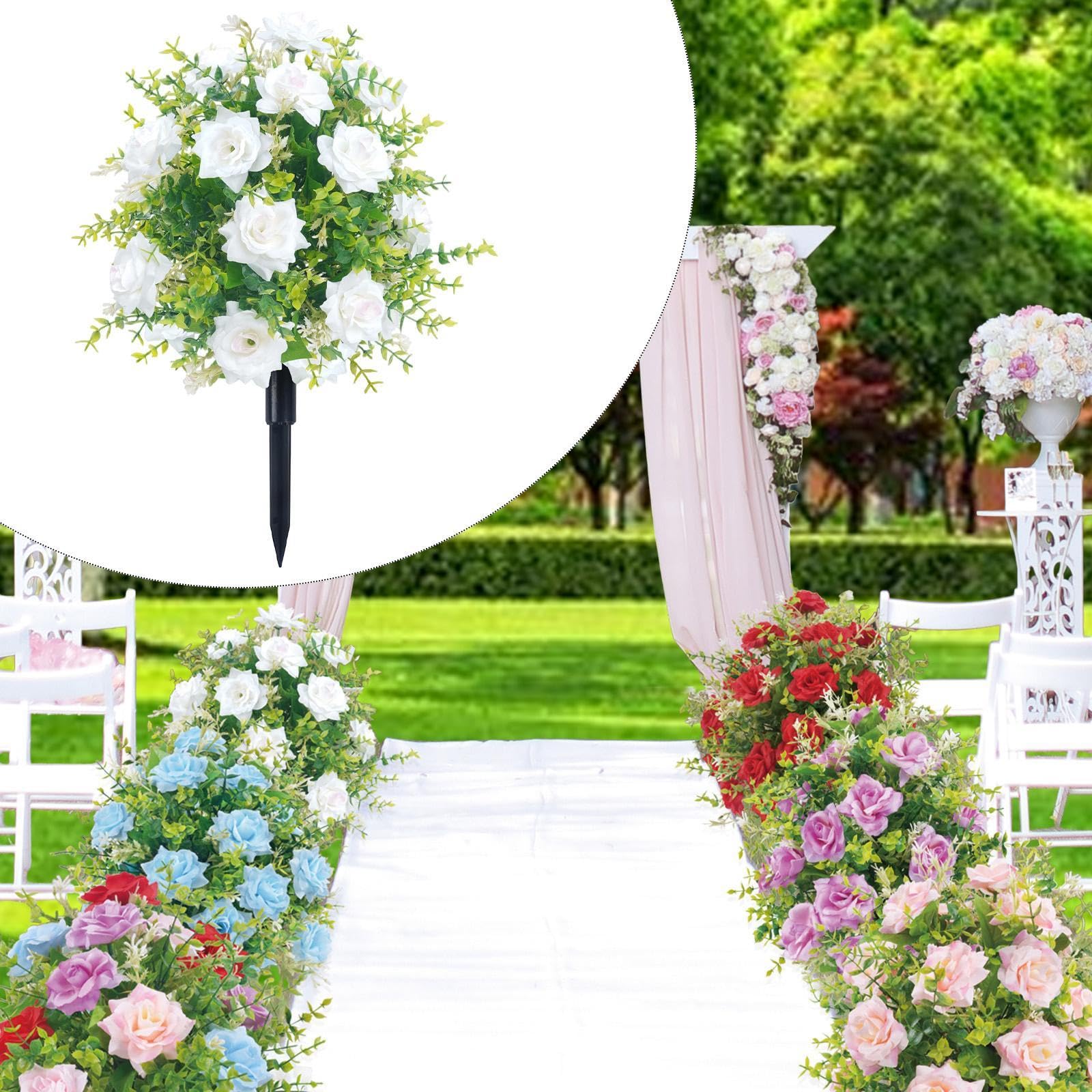 Générique Roses Artificielles avec Piquet, Accessoire Photo, Bouquet pour Porche, Pelouse Extérieure, à Suspendre, Blanc