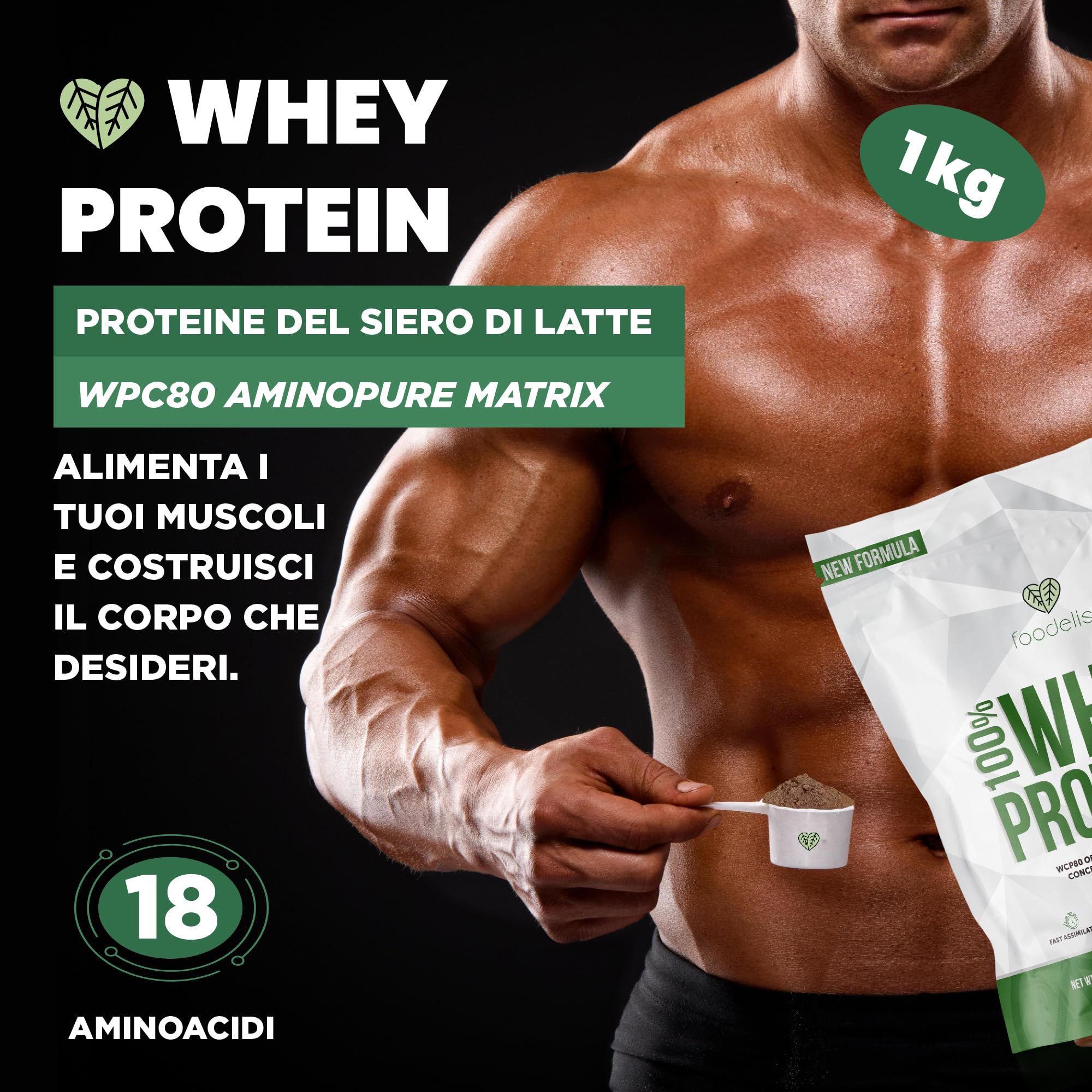 Proteine in Polvere 1 kg Cioccolato | Whey Protein con Aminoacidi Essenziali | Proteine per la Massa Muscolare ad Alta Solubilità | Proteine Whey Facilmente Digeribili | Materia Prima Italiana