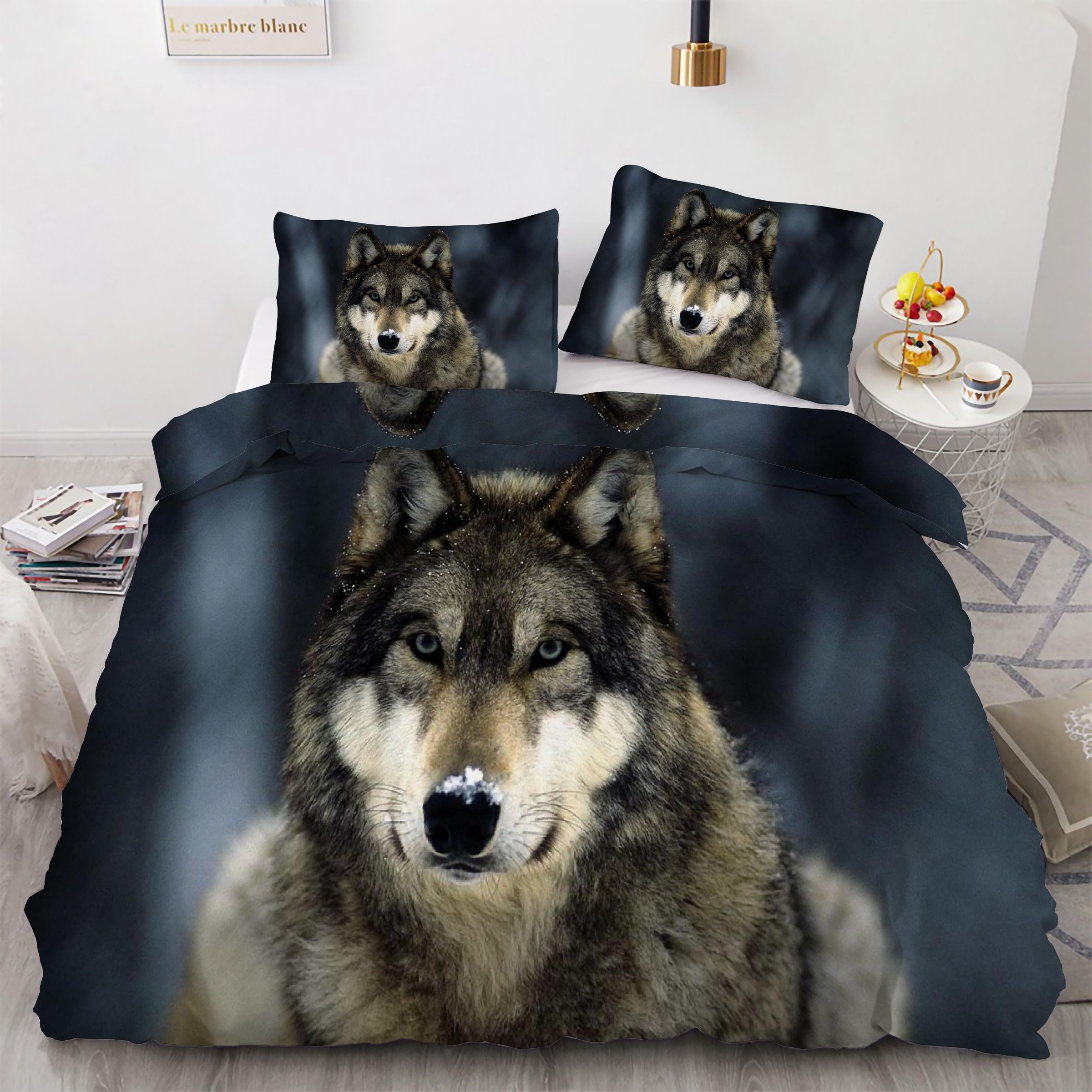 Housse de couette loup 90x190 en microfibre douce et finitions haute qualité
