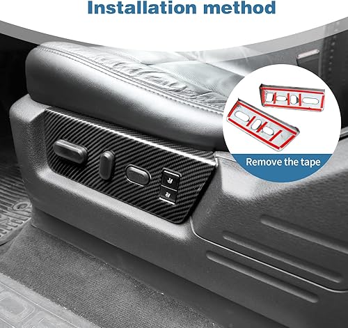 Miniatura 7 de Para F150 Fibra de Carbono Power Seat Switch Panel Trim Cubierta Compatible con Ford F150 2009-2014 Fibra de Carbono Interior Accesorios 2 unids