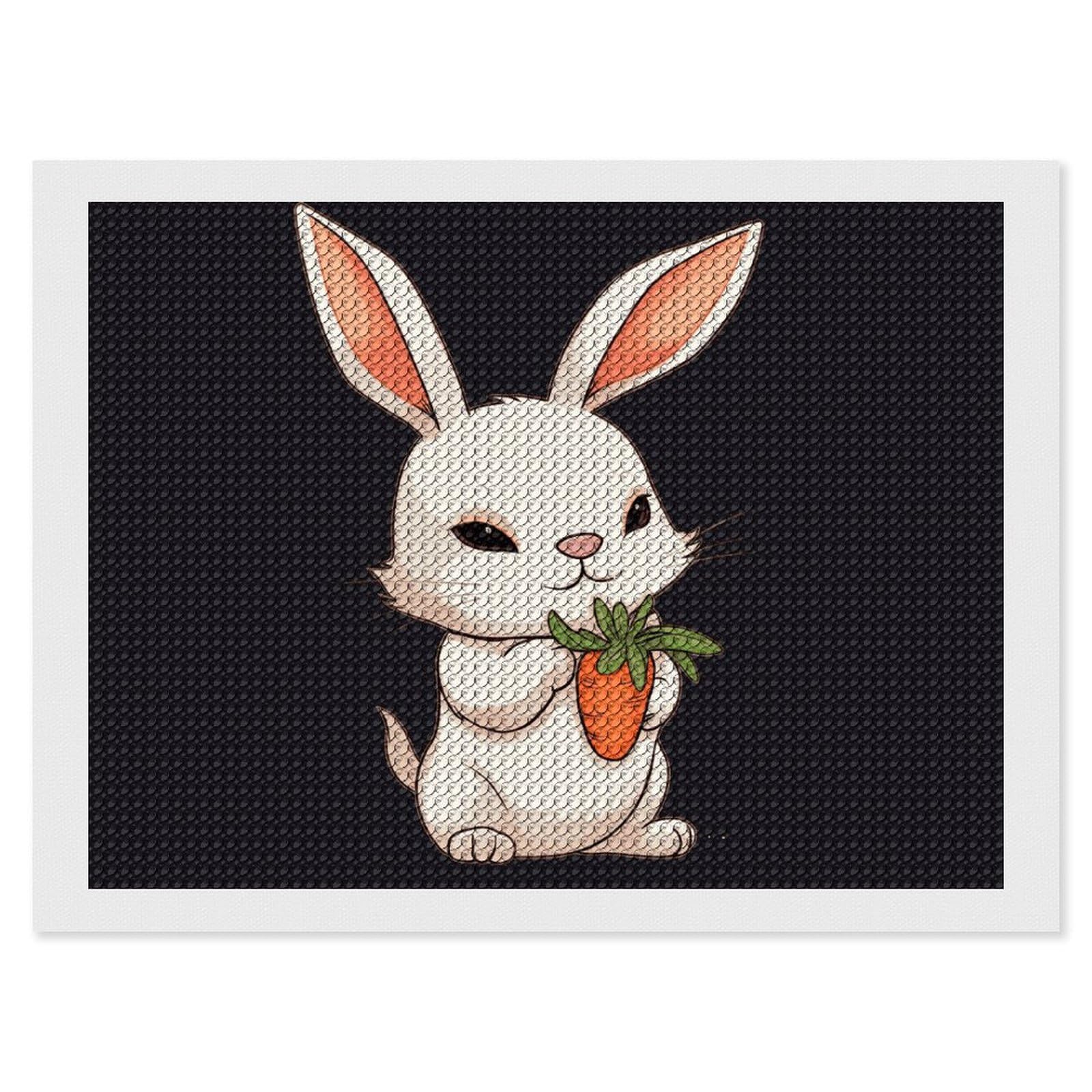 Cute Bunny Holding Carrot Diamond Art Kits for Adults, DIY 5D Diamonds Painting Kits for Beginner, Round Full Drill Diamond Dots Painting, 12"x16" Diamonds Pictures Gem Art and Crafts Wall Decor