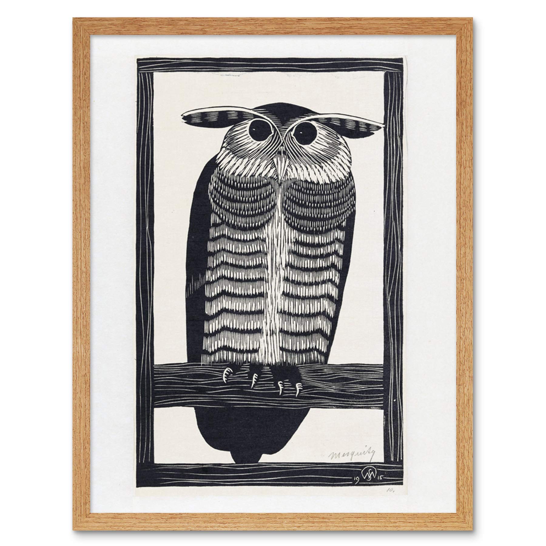 Artery8 Mesquita Horned Owl Design Bird 1915 Art Print Framed Poster Wall Decor 12x16 inch