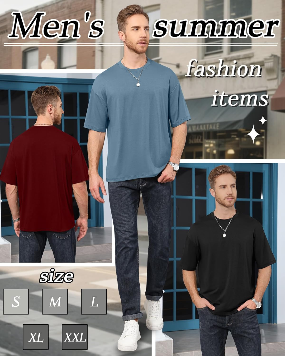 4 Pack Men's Oversized T-Shirts Baggy Short Sleeve Crew Neck Basic Tees Tops Casual Summer Loose Fit Streetwear - Image 5