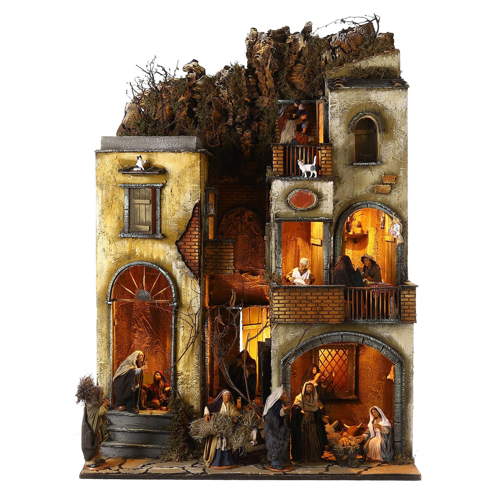Holyart Neapolitan nativity village 14 cm multi-storey central alley complete 100x70x50