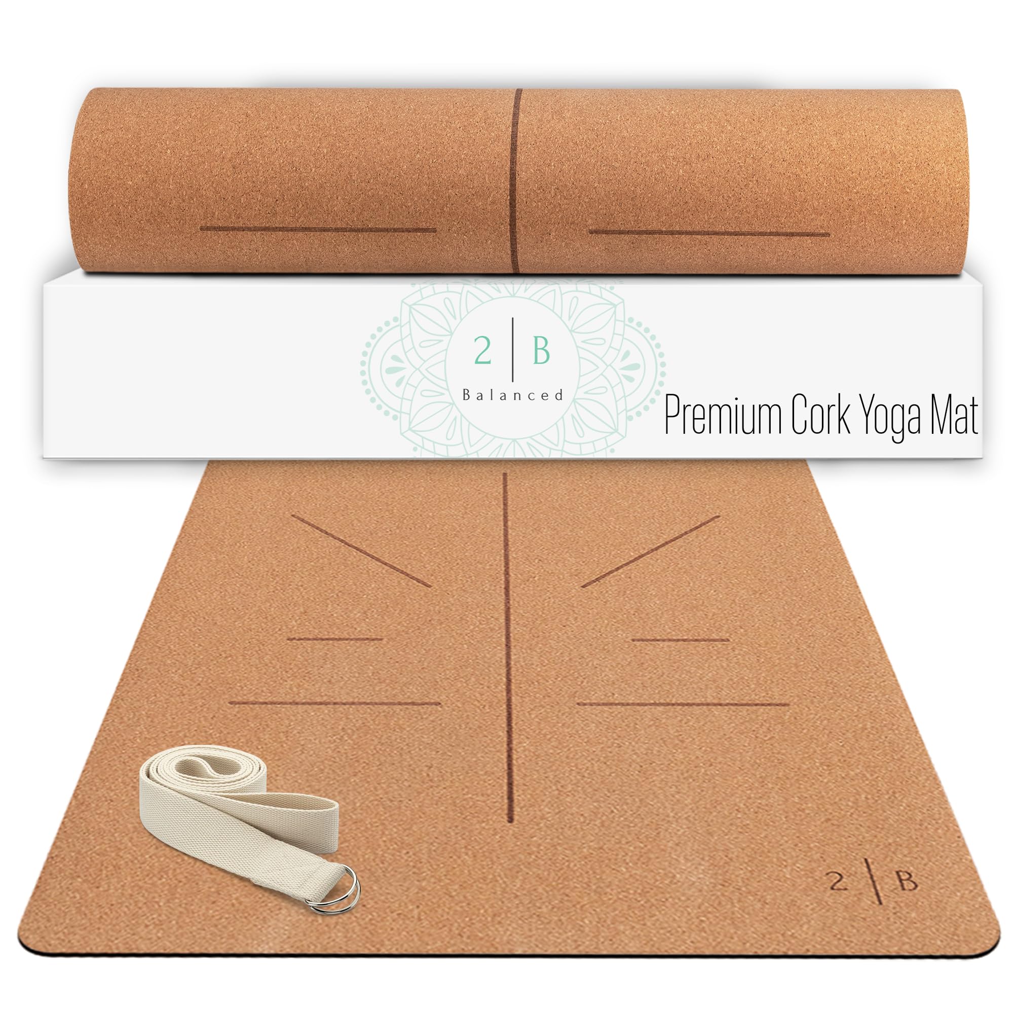 Natural Cork Yoga Mat – Lightweight & Non-Slip – Non-Toxic Cork, Sustainable – 5mm Thick for Superior Grip & Comfort – Yoga Mat With Strap and