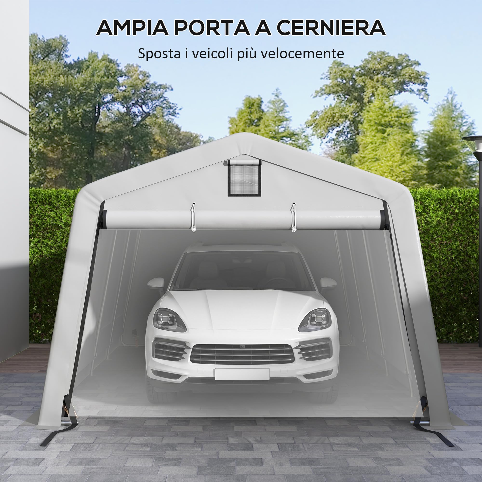 Outsunny Tendone da Giardino per Auto in Acciaio Zincato e PE 618x265/330x240 cm Grigio Chiaro
