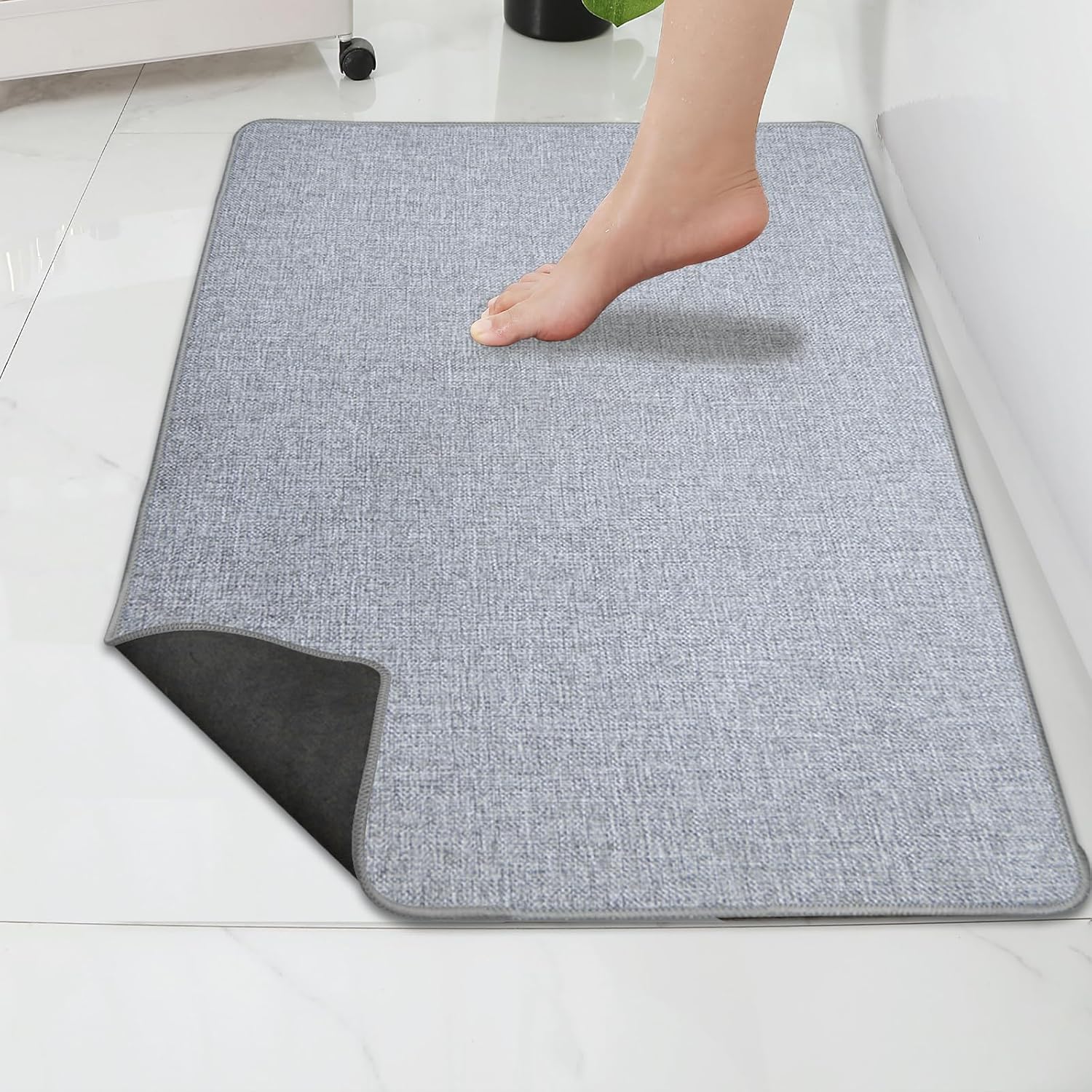 Yancorp Ultra Thin Bath Mat & Rug 24"x 35", Rubber Backed Non-Slip Bathroom Mats, Quick Dry Shower Rugs Under Door, Super Absorbent Floor Mats for Bathroom Sink & Shower Light Gray Light Gray 2' x 2'11" (Rectangular)
