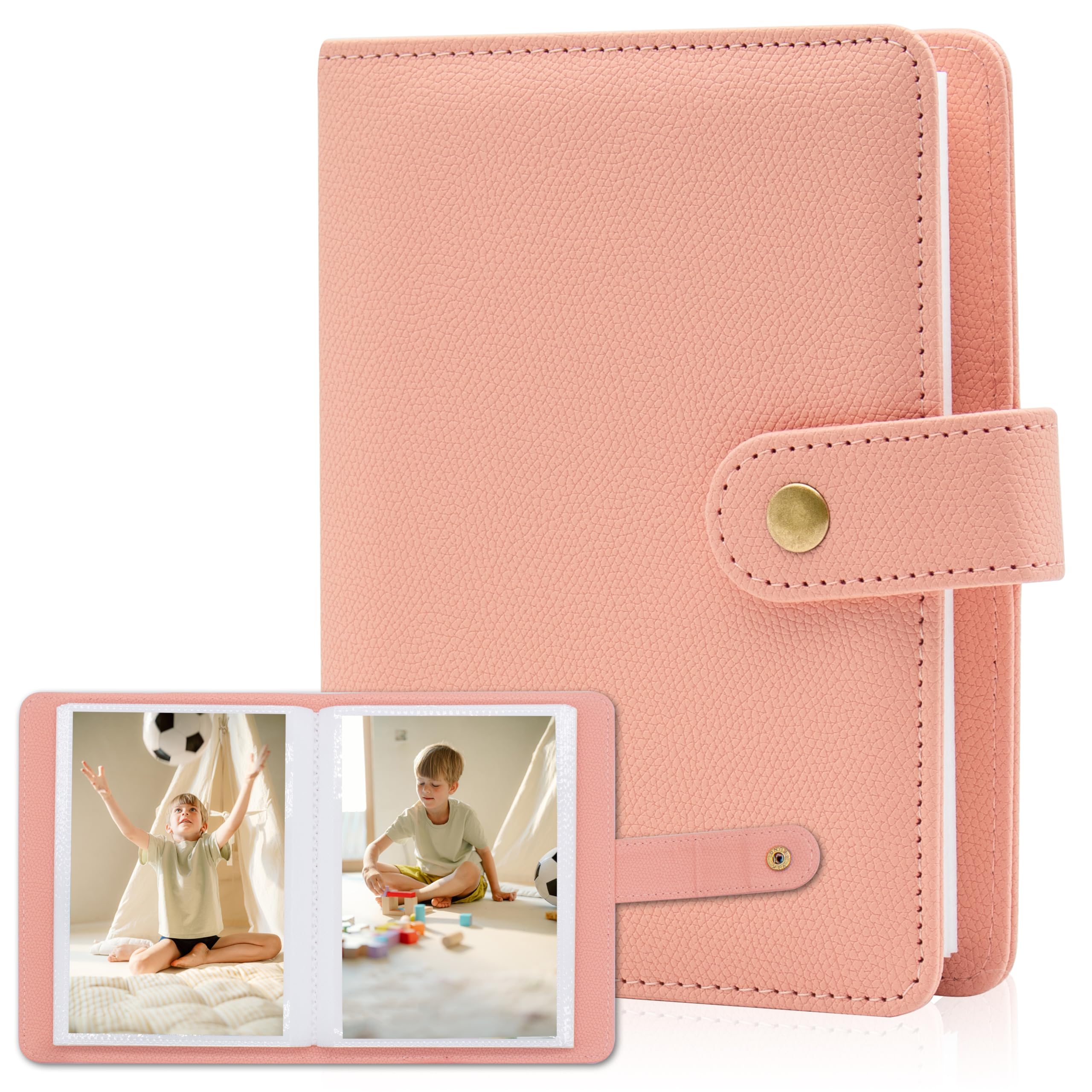 Small Photo Album 6x4-68 Pockets 10x15 Picture Book Large Capacity Mini PU Leather Cover Case Gift for Kids Family Graduation Wedding Travel (Pink)