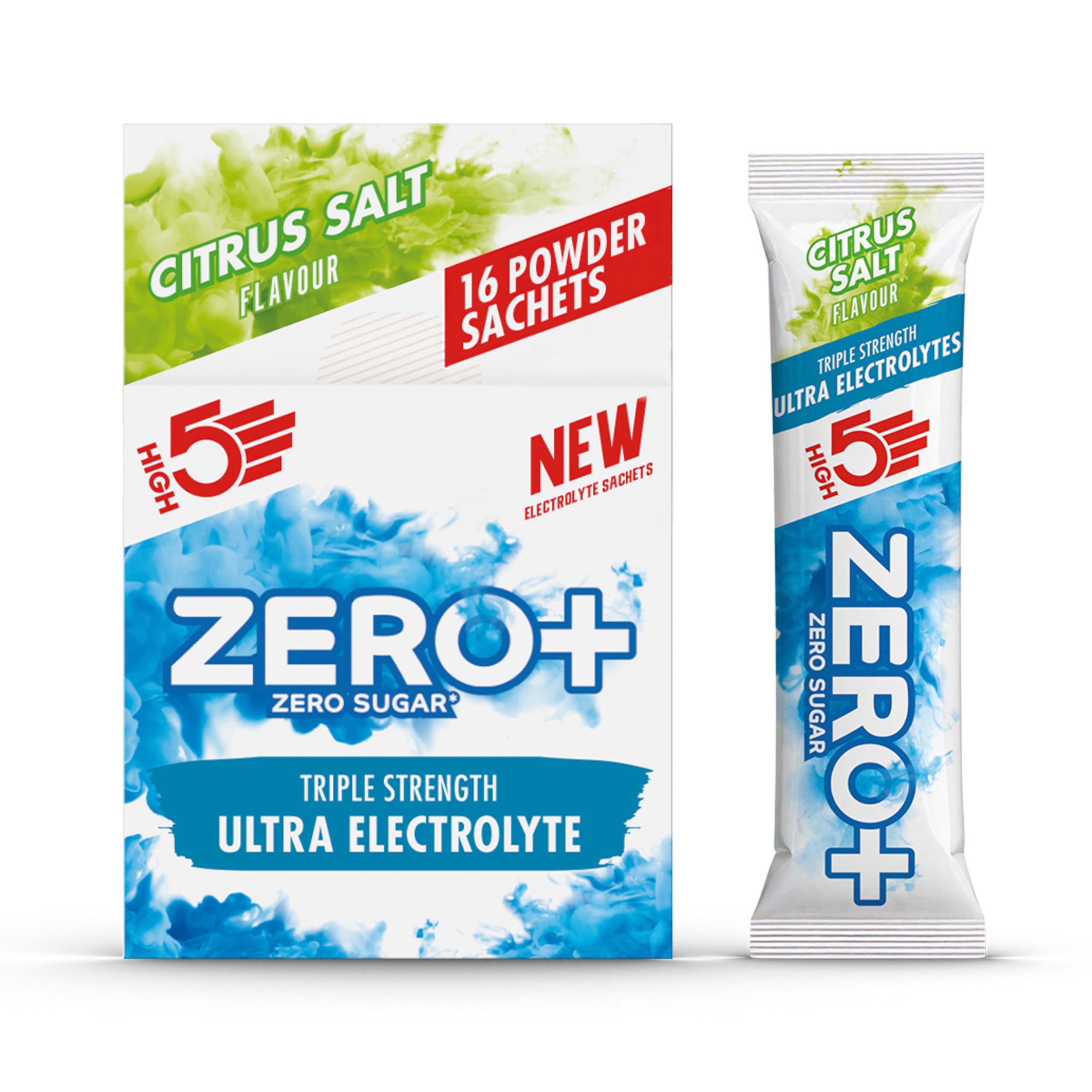 HIGH5 ZERO+ Ultra Electrolytes Hydration Sachets - Triple Strength Hypotonic Sugar Free Electrolytes Powder - Fast Fluid Absorption Rehydration Sachets for Endurance (Citrus Salt, 16 x 17.5g)