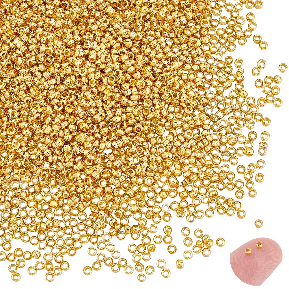 UNICRAFTALE 2000Pcs Gold Plated Beads Bulk Smooth Spacer Beads 2mm Flat Round Bead Crimp End Bead for DIY Crafts Bracelet Necklace Supplise and Crafts for Jewelry Making Hole: 1.2mm