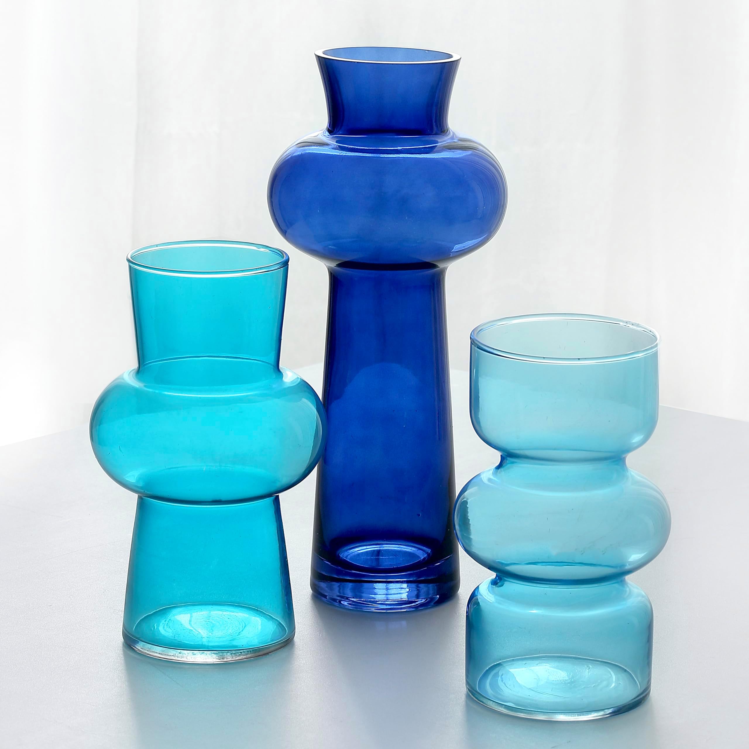 Amazon.com: Parlamain Blue Bubble Glass Vases Set of 3, Colored ...