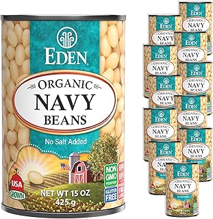 Eden Organic Navy Beans/White Beans, 15 oz Can (12-Pack), No Salt, Non-G...