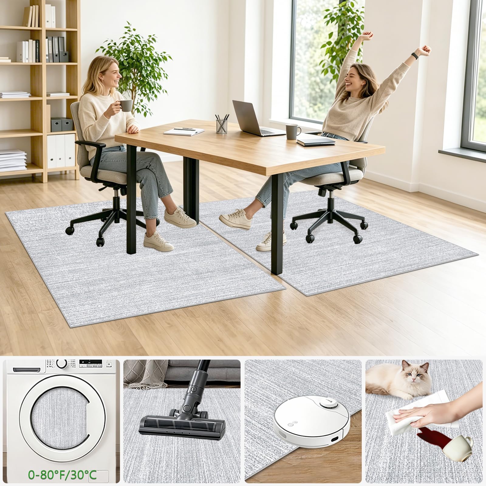 Tappetino per Sedia da Ufficio per Pavimenti Duri, Antigraffio, per Sedie da Scrivania, per Pavimenti in Laminato, Tappeto Sotto Scrivania, Antiscivolo per Tappeti, Tappetino Gaming Grigio 150 x 170cm
