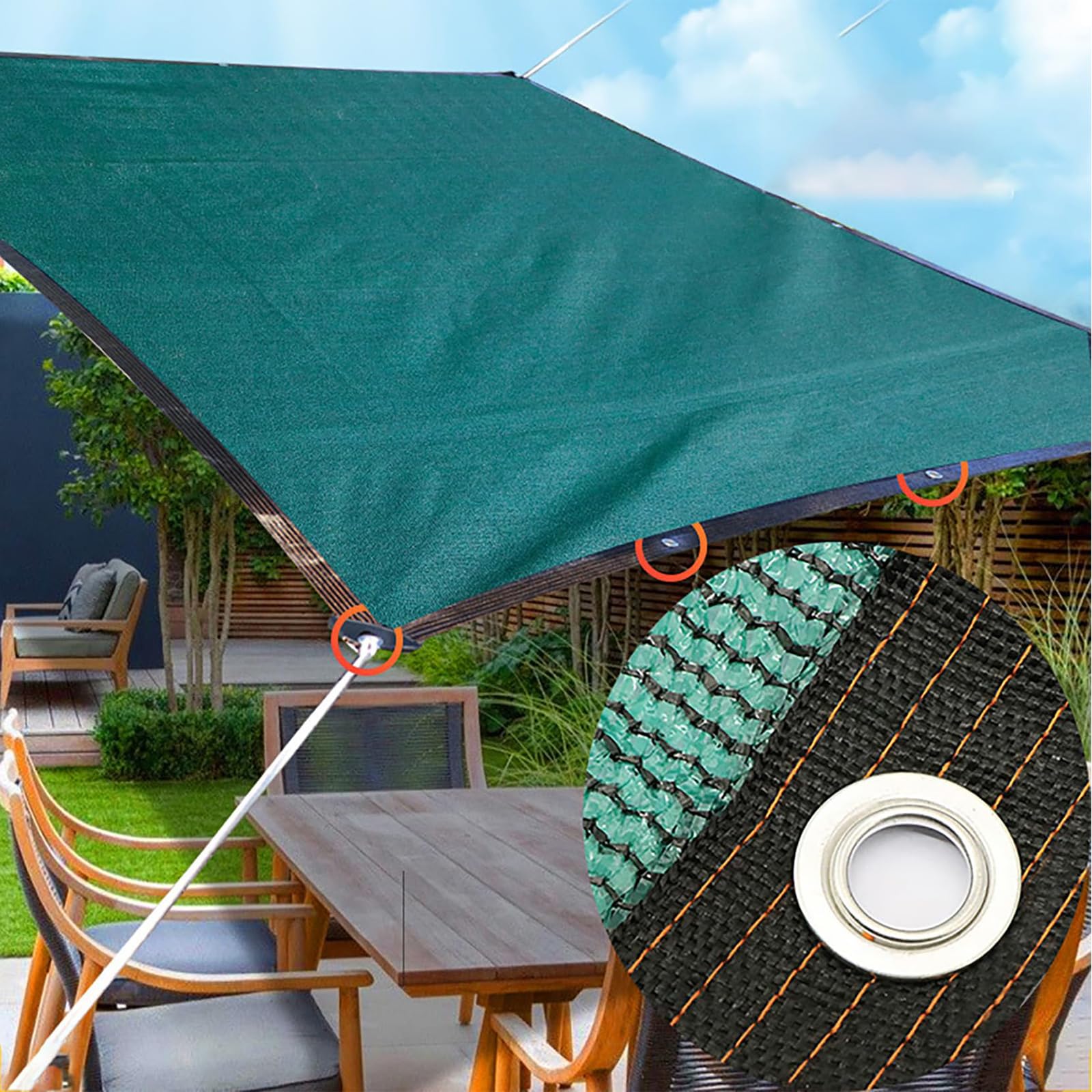 Toldo verde para exteriores para balcón, 90 % de protección UV, 5 x 8 m, malla para vallas, jardín, patio, cubierta impermeable duradera, fácil de instalar
