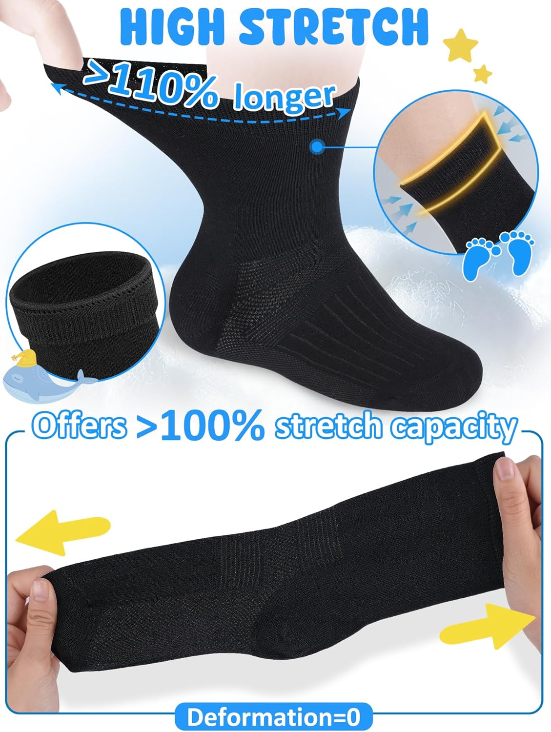 Boys Girls Kids Socks Crew Socks 5 Pack for 2-4,4-6,6-8,8-10,10-12,12-14 Years Old White Black Grey Blue Pink - Image 6