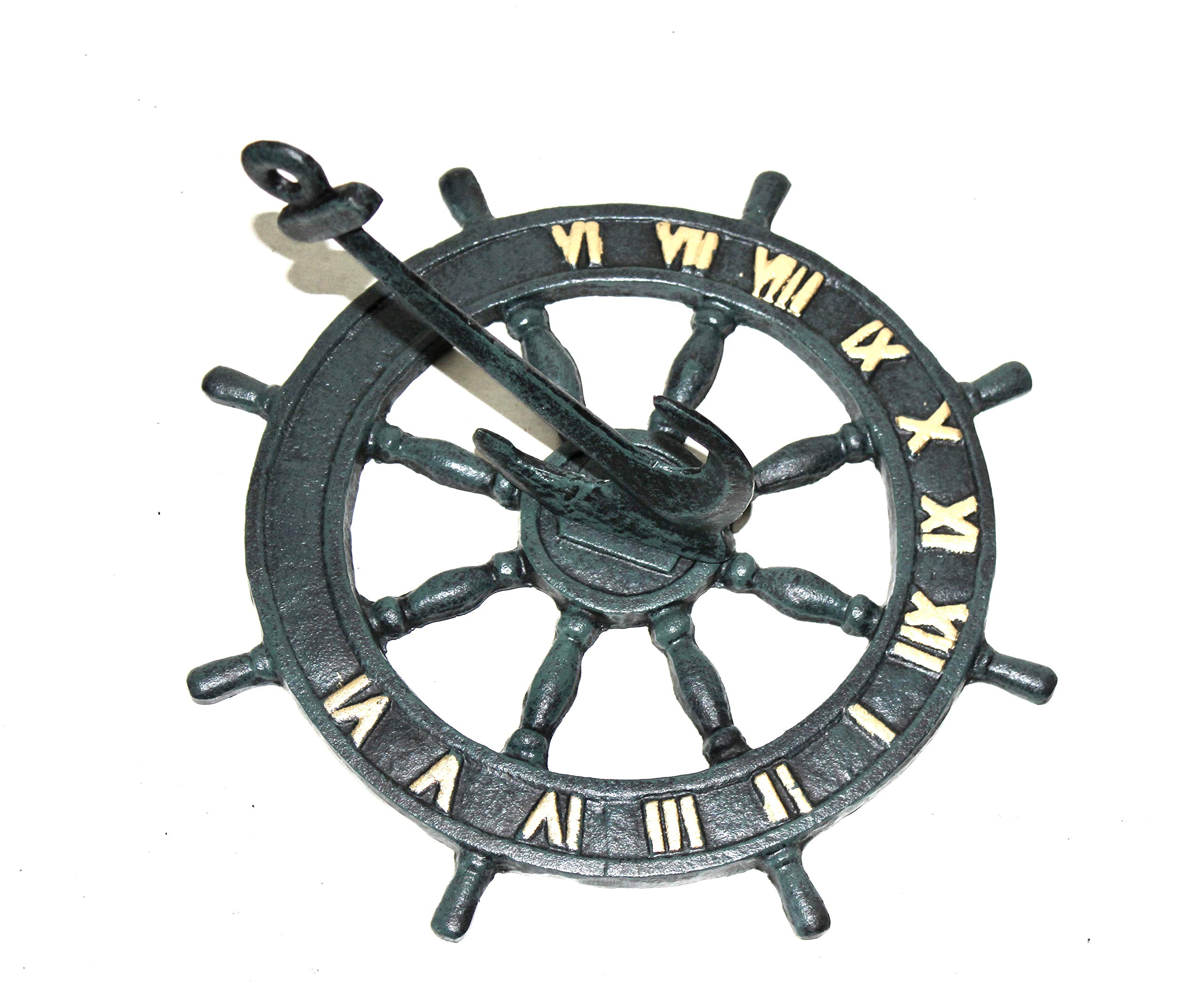 Cadran solaire nautique classique comme une roue de bateau - Décoration de jardin - 24 x 24 cm - Poids 1 kg