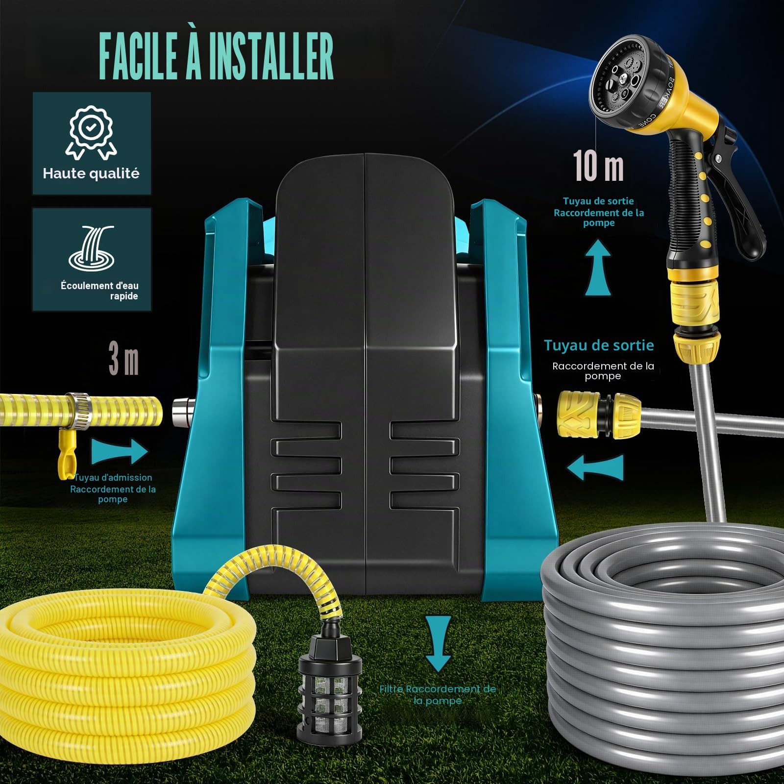 Pompe à eau compatible avec batterie Makita 18 V, pompe électrique portable sans fil auto-amorçante pour maison, piscine, camping-car, jardin, spa, bassin, aquarium (sans batterie)