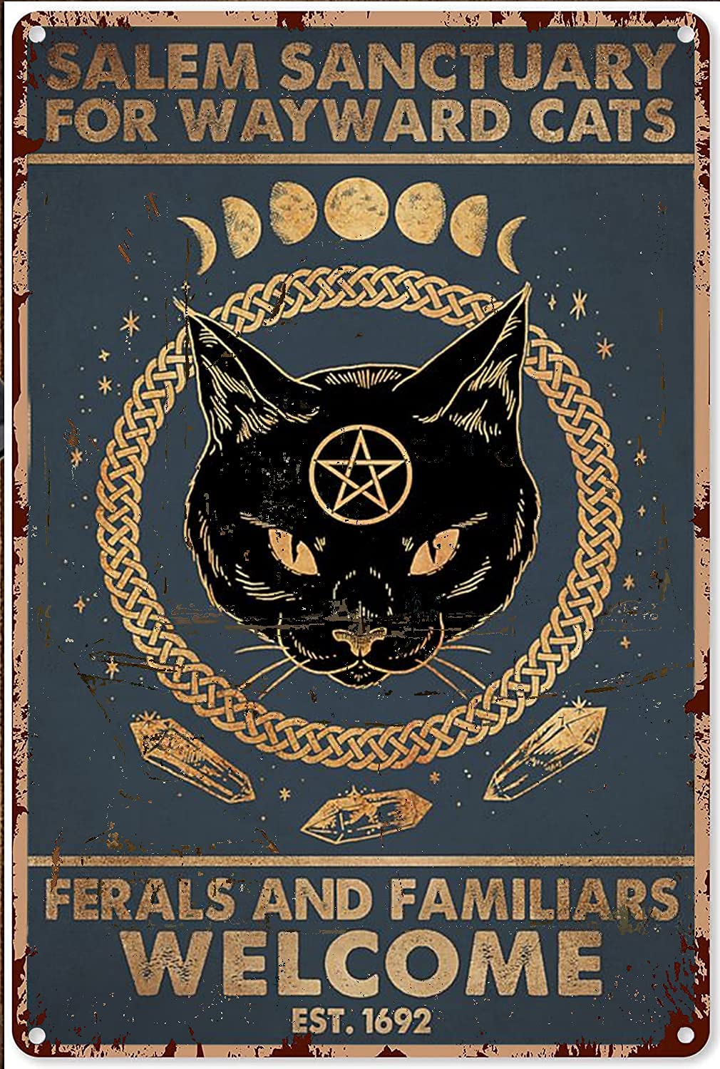 rayprint Witch Signs Hanging Decor Cat Witch Salem Sanctuary For Wayward Cats Tin Sign Decoration Vintage Chic Metal Poster 12x8 Inch